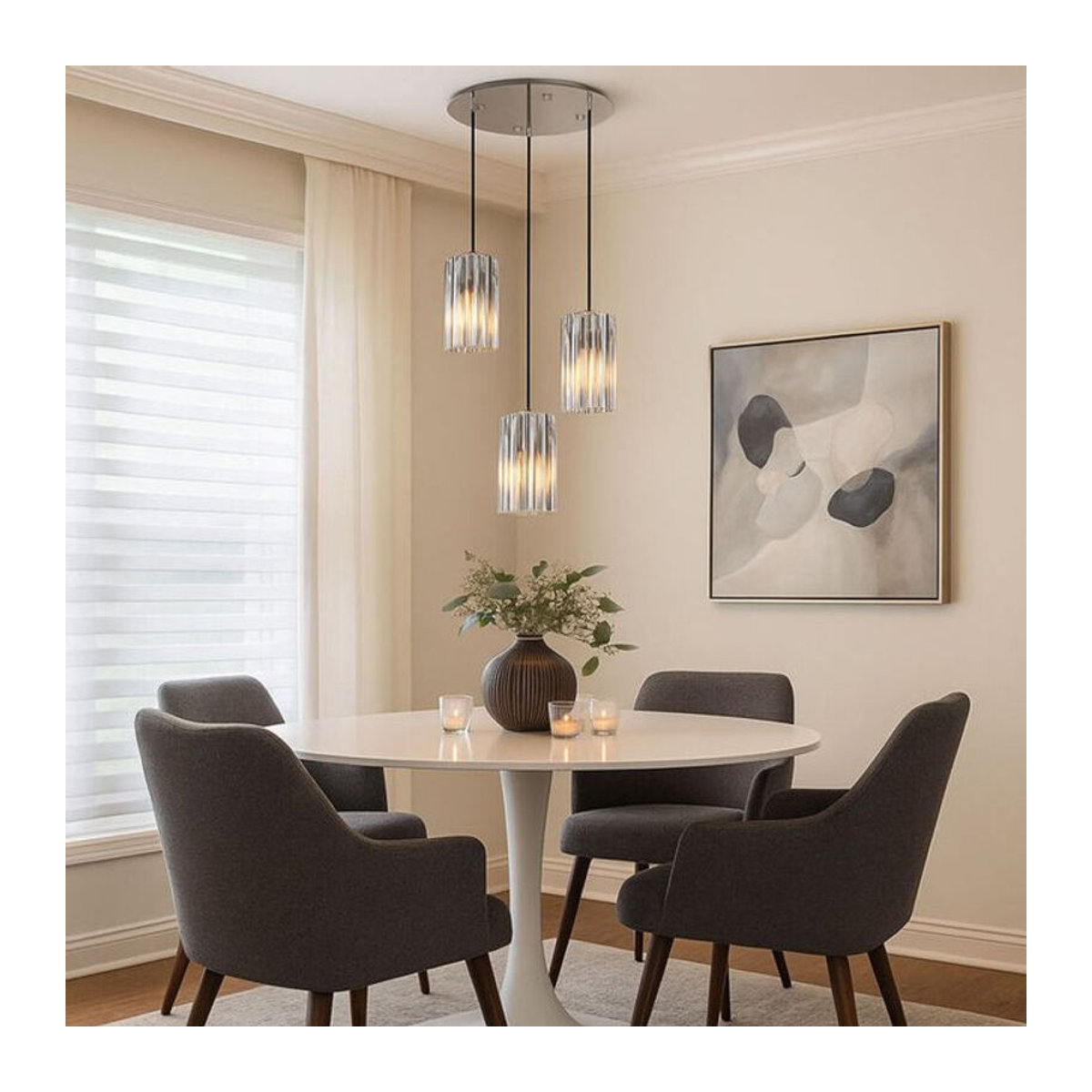 Globo Pendelleuchte Modern aus Glas und Metall in Nickel matt und Klar mit 3 E27 Fassungen, H: 120 cm, Durchmesser: 38,5 cm - Bild 3