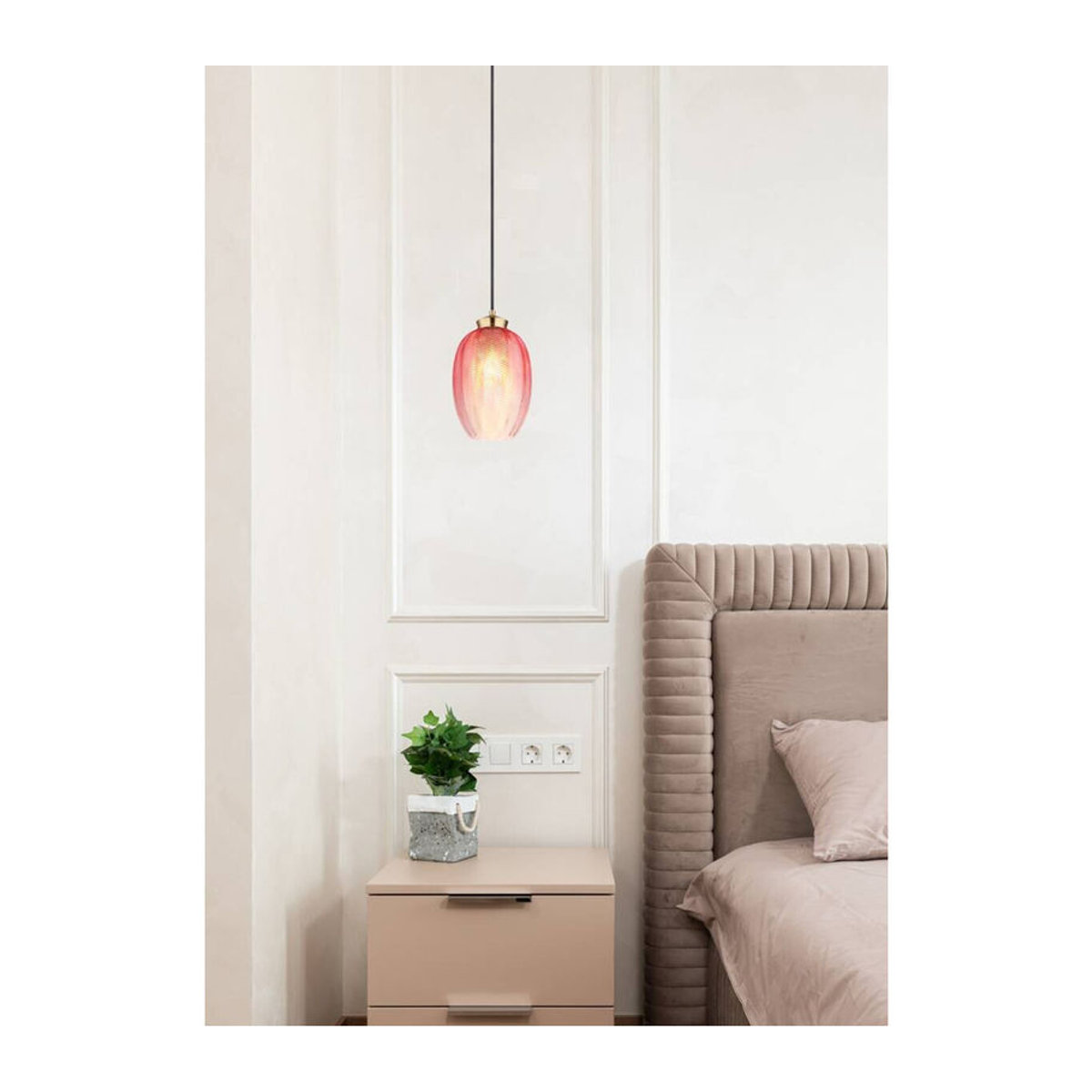 Globo Pendelleuchte Modern aus Glas und Metall in Schwarz Gold Rot Rosa mit E27 Fassung, H x B: 120 x 60 cm - Bild 3