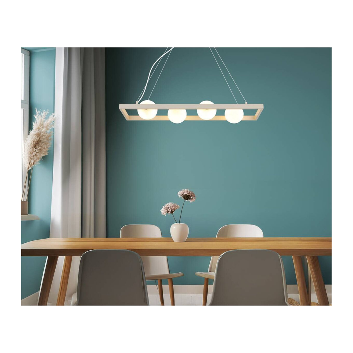 GLOBO Pendelleuchte Modern in Beige aus Metall und Opalglas mit 4 G9 Brennstellen, B: 24 cm, H: 150 cm, T: 84 cm - Bild 2