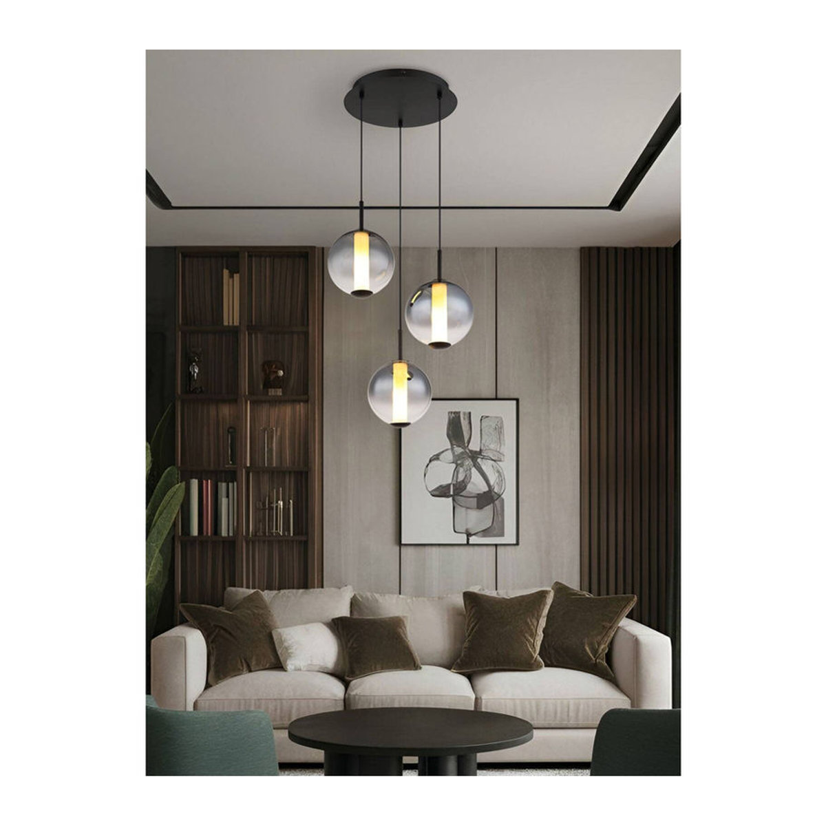 GLOBO Pendelleuchte Modern in Schwarz mit Rauch Opal Glas und Metall, H: 120 cm, Durchmesser: 38 cm - Bild 2