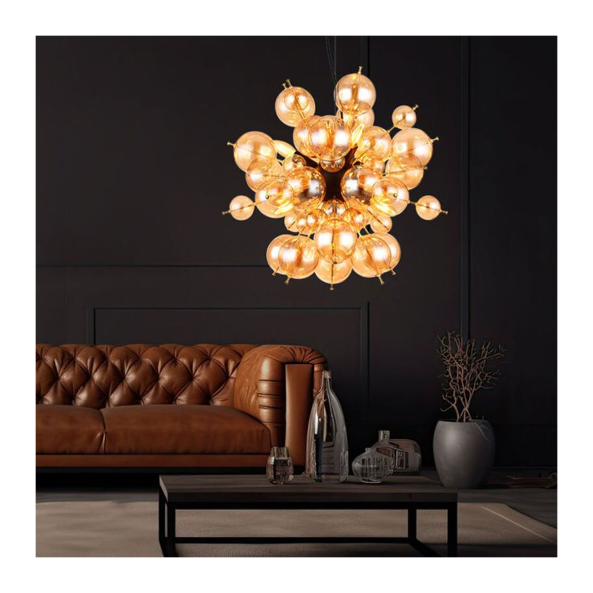 Globo Pendelleuchte Modern in Schwarz und Gelb aus Metall und Glas, H: 120 cm, B: 55 cm, E14 - Bild 2