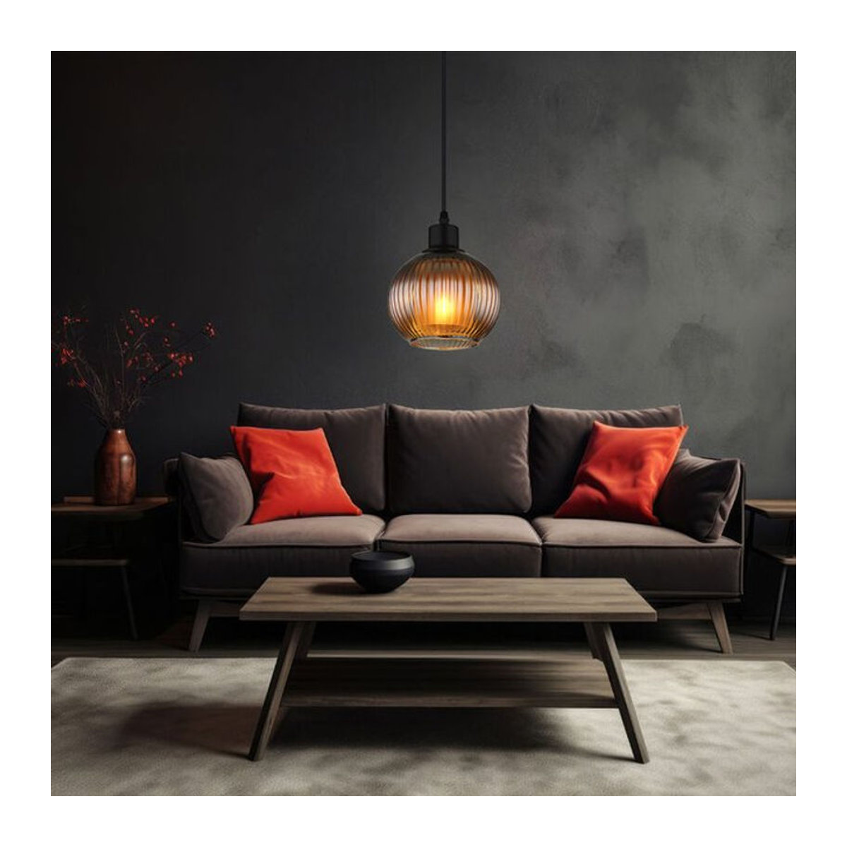 Globo Pendelleuchte Modern Retro in Schwarz und Blau aus Metall und Glas mit E27 Fassung, Höhe: 120 cm, Durchmesser: 15 cm - Bild 1