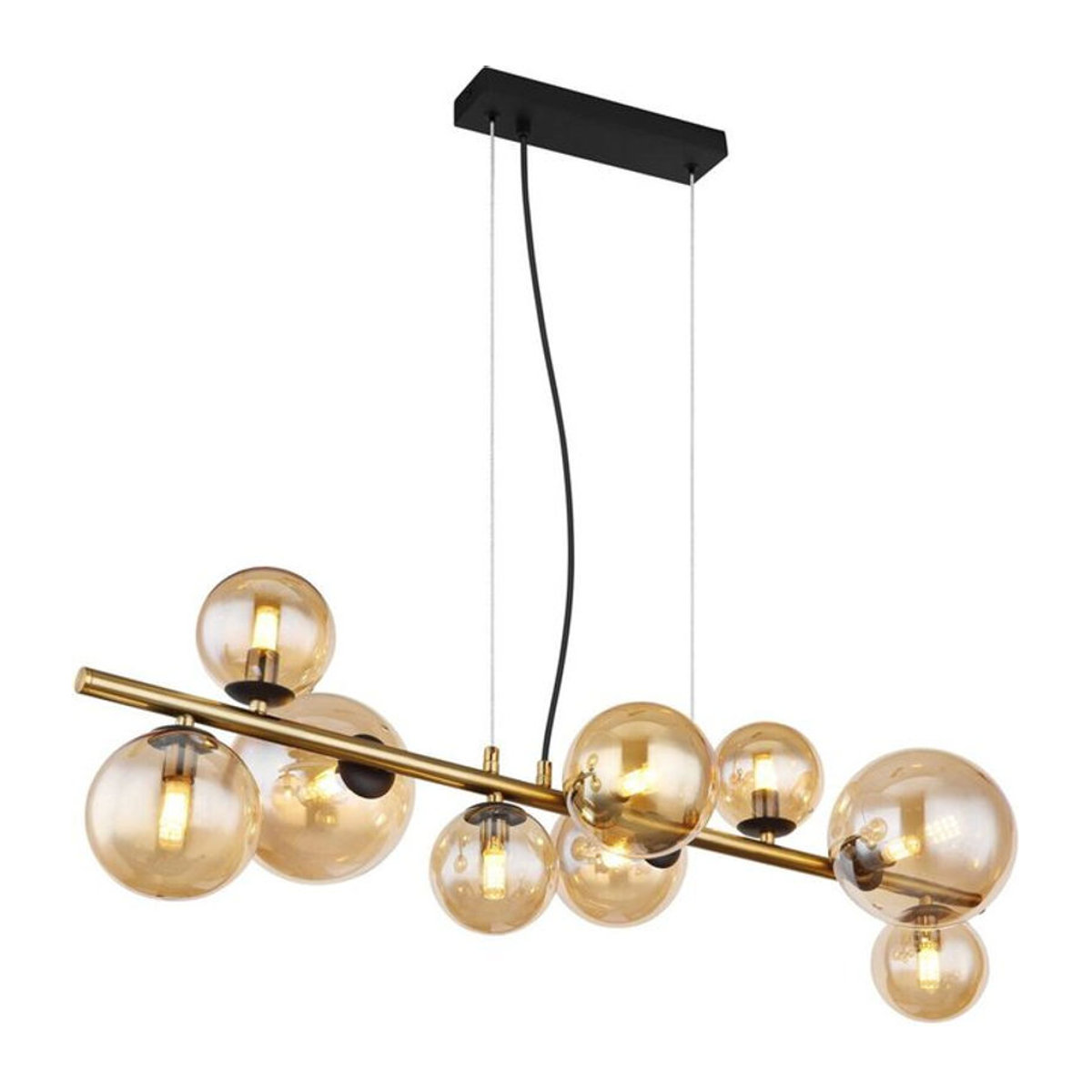 Globo Pendelleuchte Modern Schwarz Amber aus Metall und Glas B/H/T: 36 x 120 x 86,6 cm mit G9 Leuchtmitteln - Bild 1