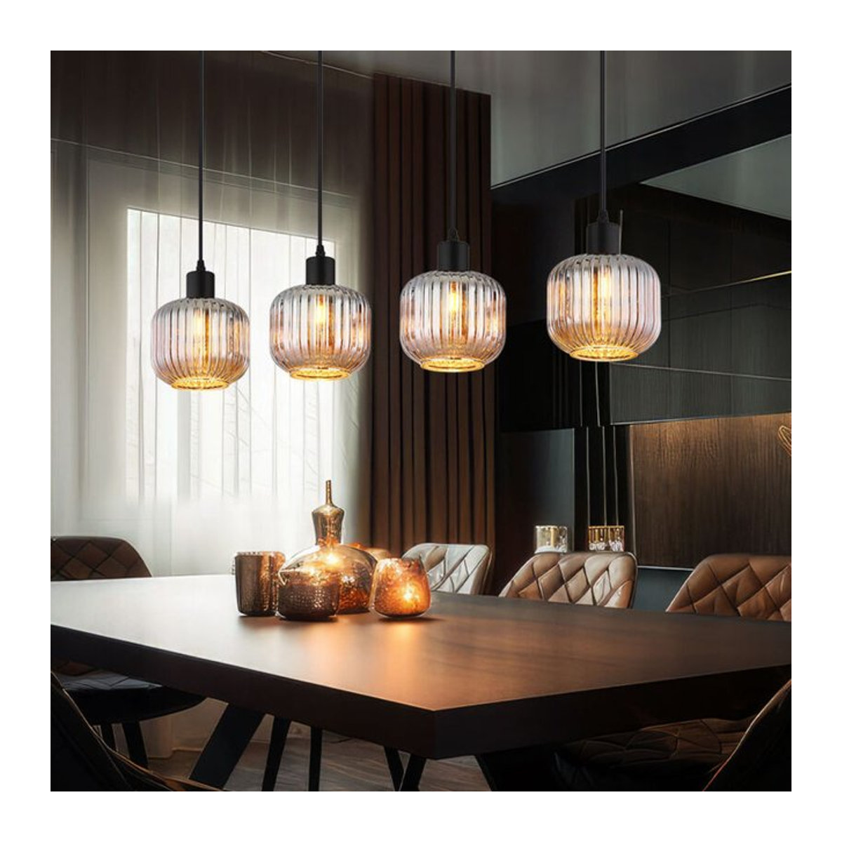 GLOBO Pendelleuchte Tom in Schwarz mit Rauchglas aus Metall, 4-flammig, E14, B: 80,8 cm, H: 120 cm, T: 15 cm - Bild 3