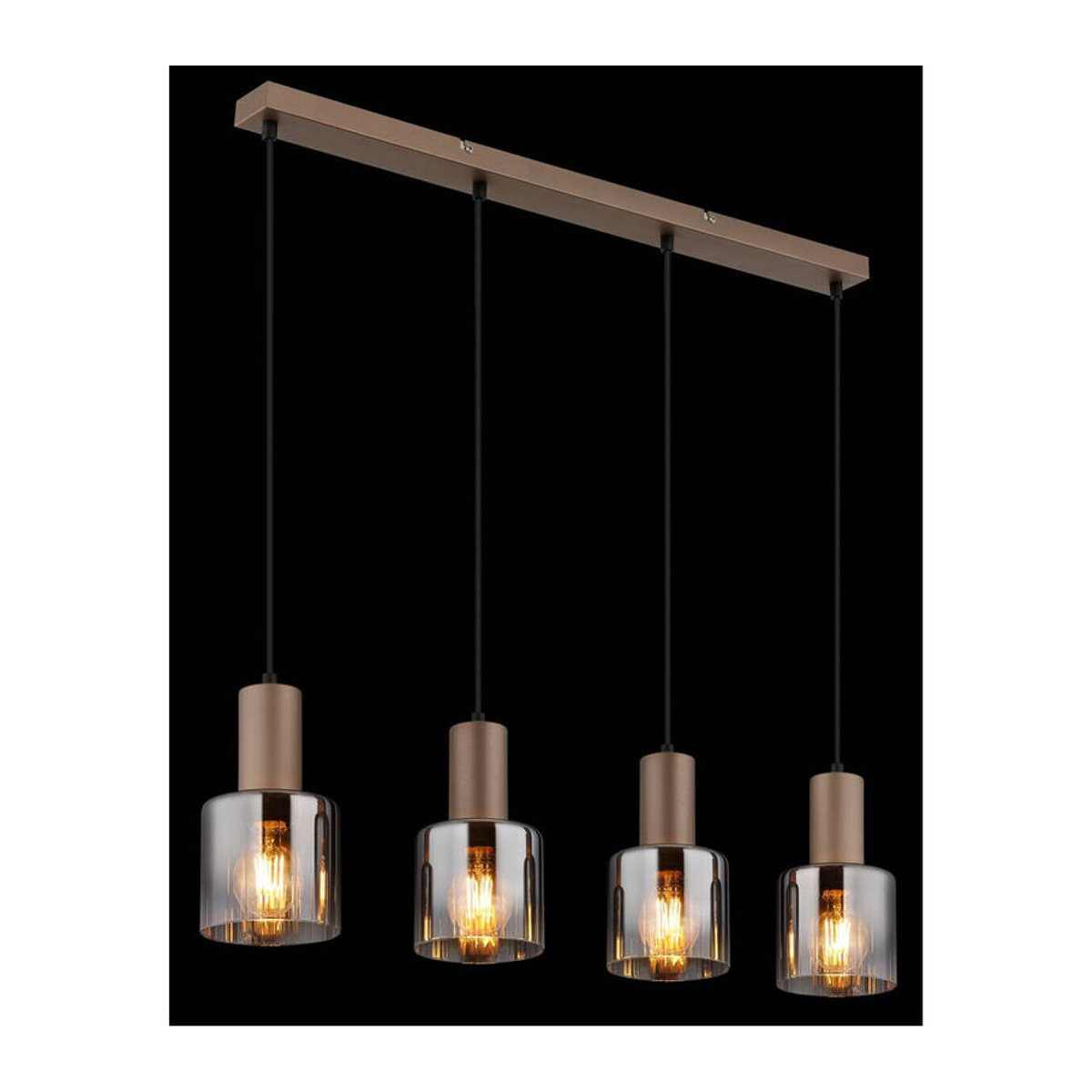GLOBO Pendelleuchte Walton Industrial Design aus Glas und Metall in Braun, Klar und Rauch, 4 E27 Fassungen, B/H/T: 12 x 150 x 78 cm - Bild 3