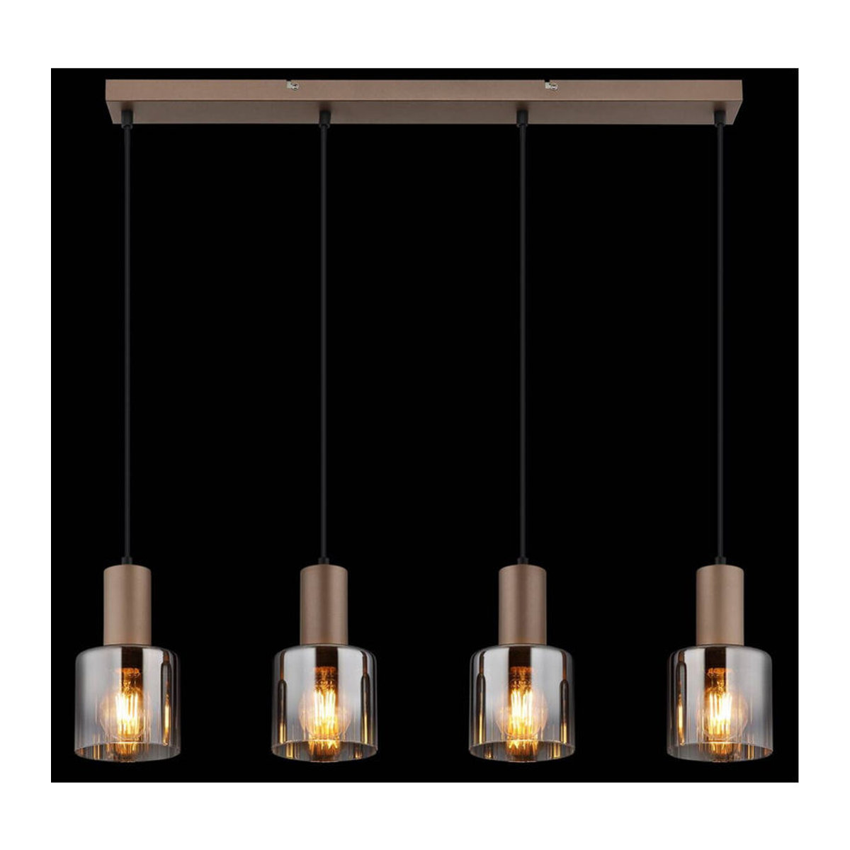 GLOBO Pendelleuchte Walton Industrial Design aus Glas und Metall in Braun, Klar und Rauch, 4 E27 Fassungen, B/H/T: 12 x 150 x 78 cm - Bild 4