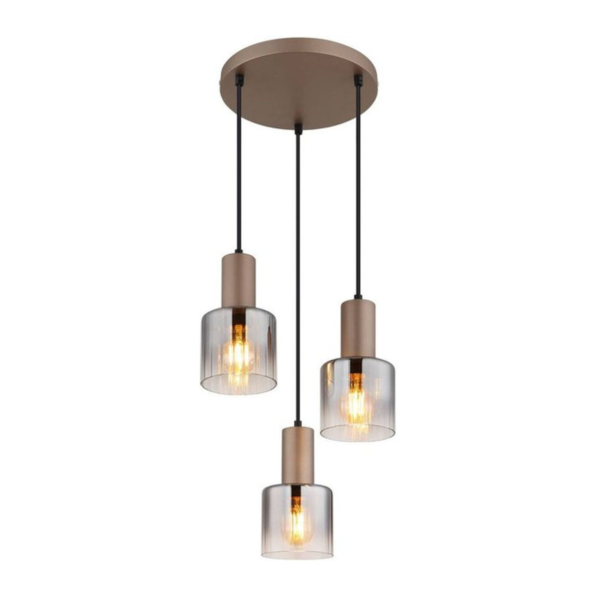 GLOBO Pendelleuchte Walton Modern in Braun mit Rauch Glas und Metall, 3 Fassungen E27, Höhe: 150 cm, Durchmesser: 28 cm - Bild 1