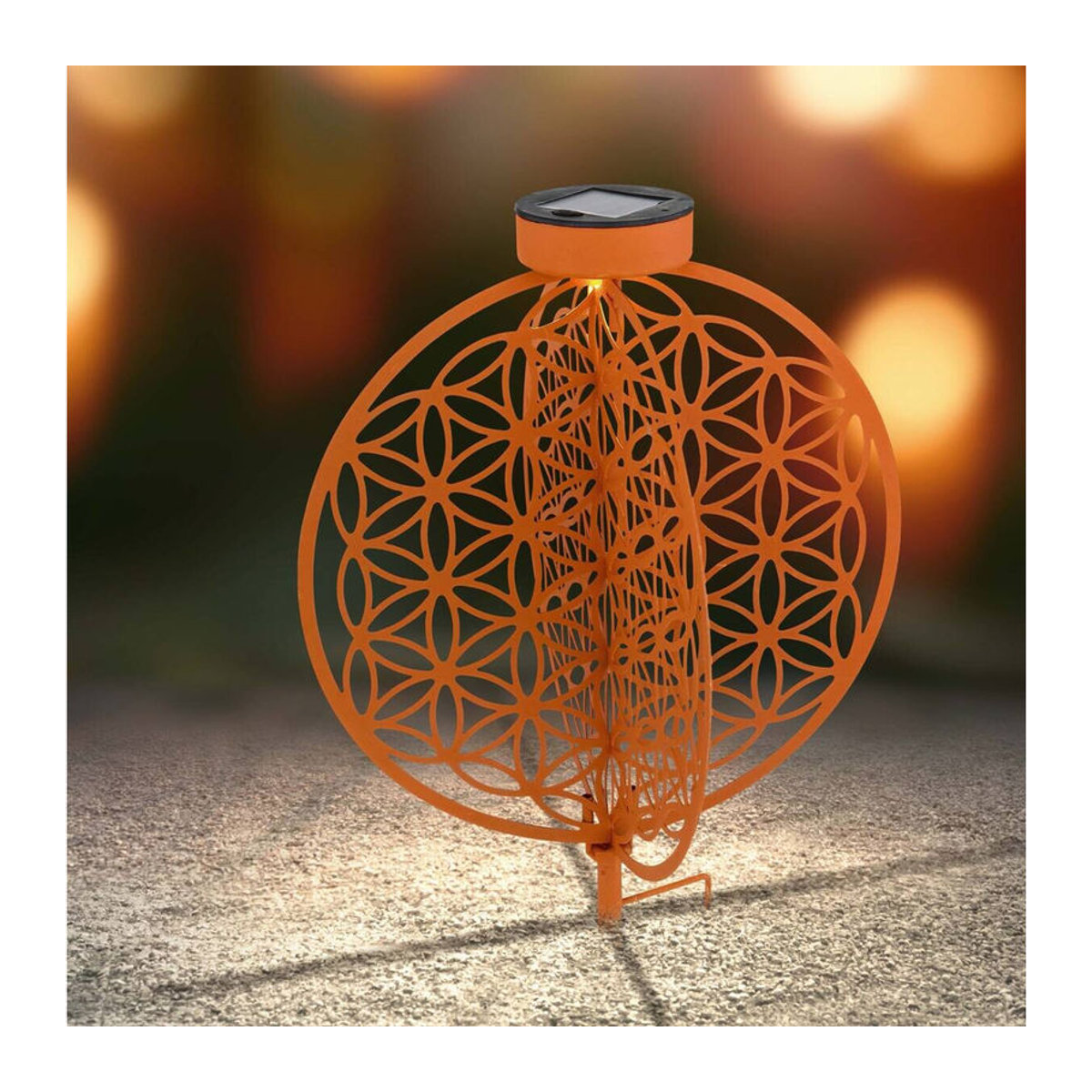 Globo Solarleuchte aus Metall im Landhausstil, Farbe Rostorange, LED Warmweiß, B/H: 41 x 30 cm - Bild 2