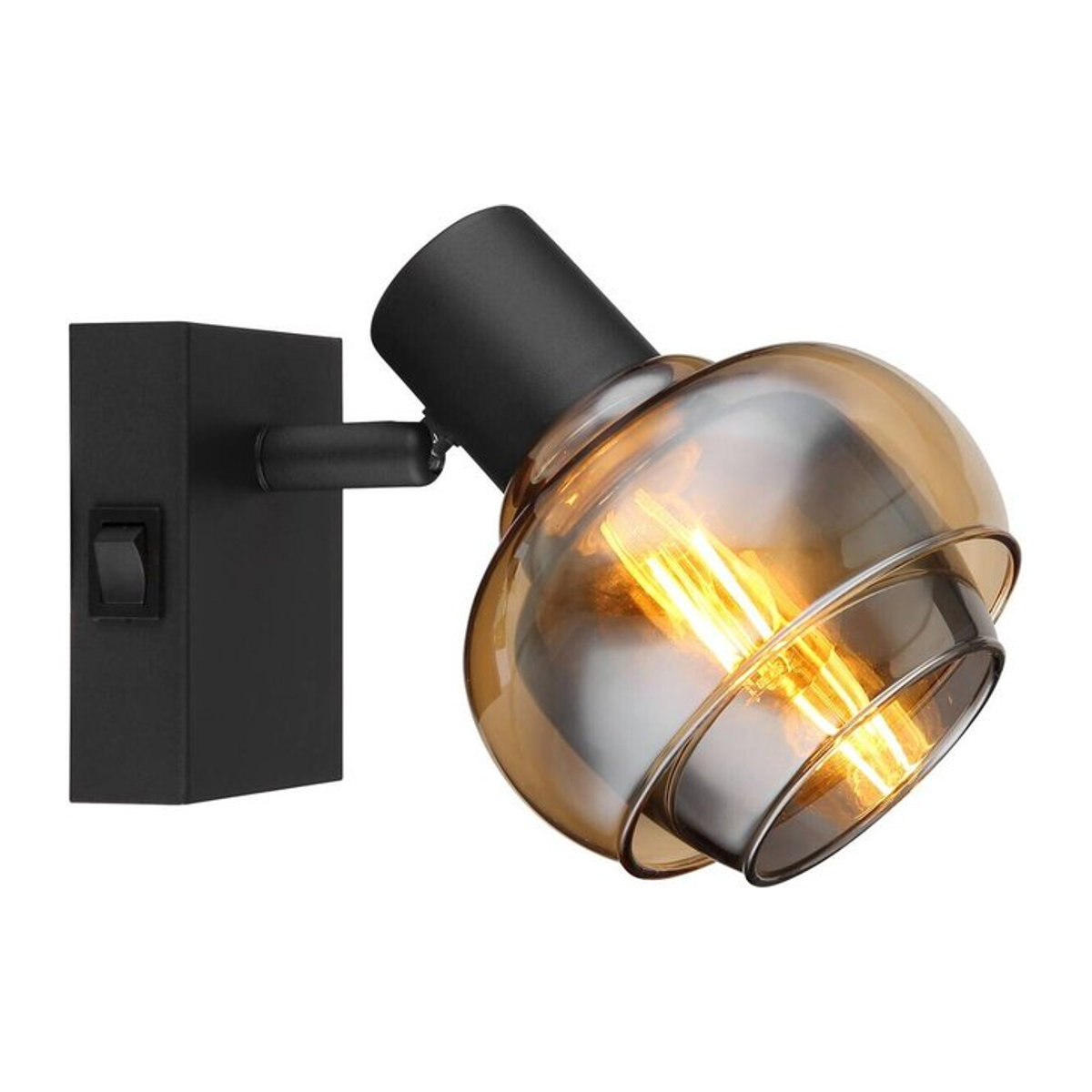 GLOBO Spot Tokki Deckenspot Strahler in Schwarz und Rauch aus Metall und Glas im Industrial Design mit E14 Fassung, B/T/H: 40 x 10,5 x 12,5 cm - Bild 1