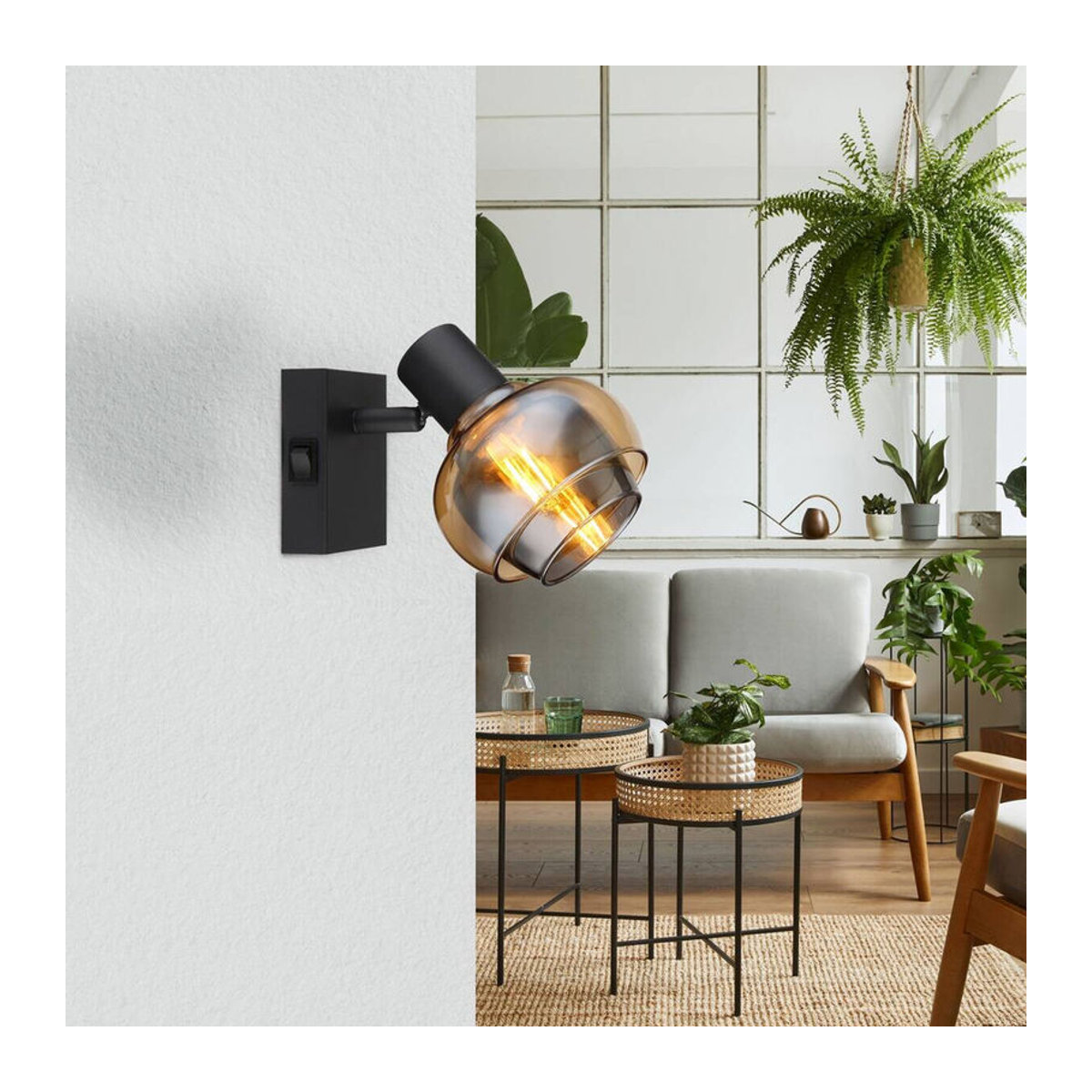 GLOBO Spot Tokki Deckenspot Strahler in Schwarz und Rauch aus Metall und Glas im Industrial Design mit E14 Fassung, B/T/H: 40 x 10,5 x 12,5 cm - Bild 2