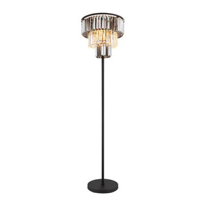 Globo Stehlampe mit Glaskristallen in Schwarz Matt, 3-flammig, E27, Höhe: 160 cm