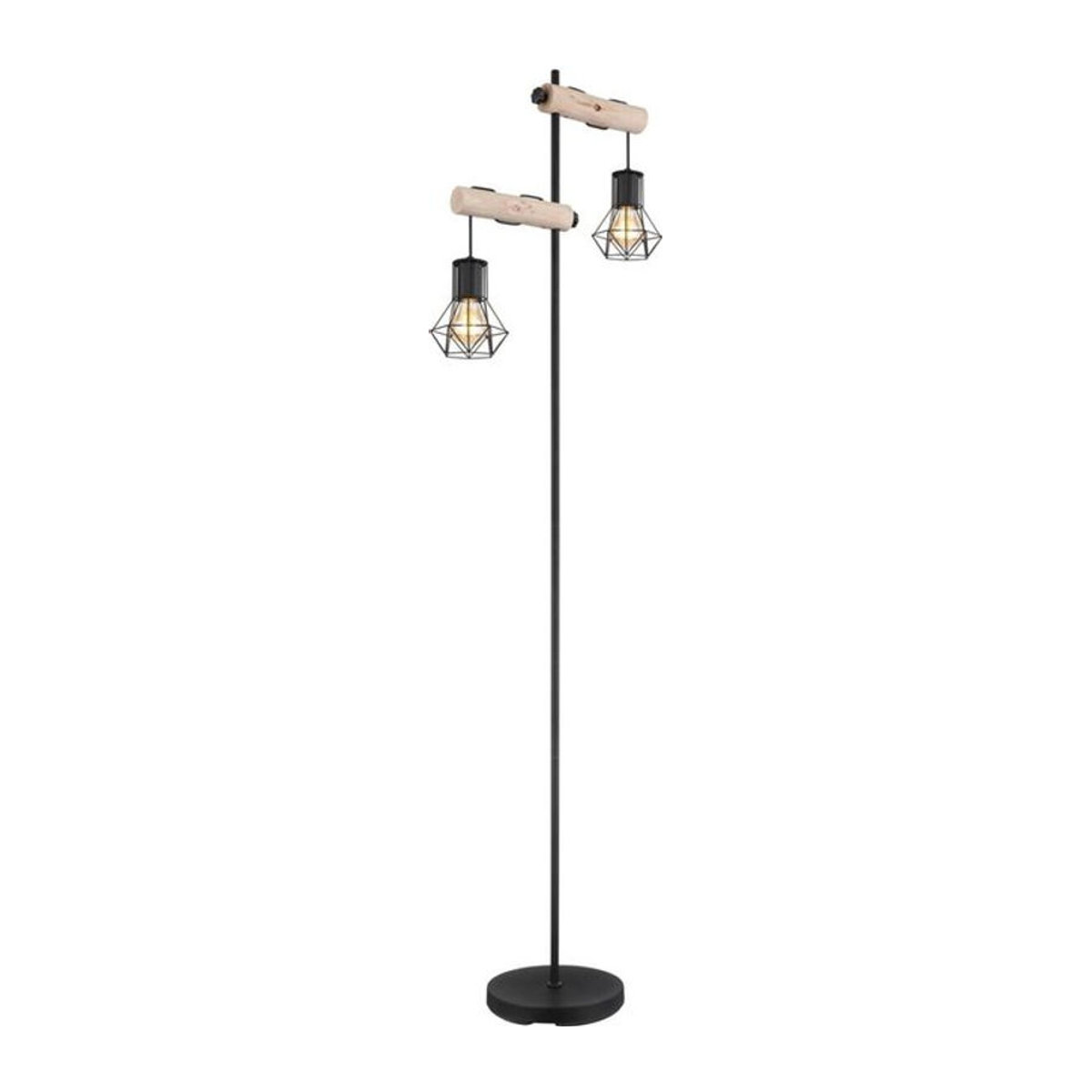 GLOBO Stehleuchte Priska in Schwarz aus Metall und Holz im Industrial Design mit 2 E27 Fassungen B/H/T: 25 x 168 x 48 cm - Bild 1