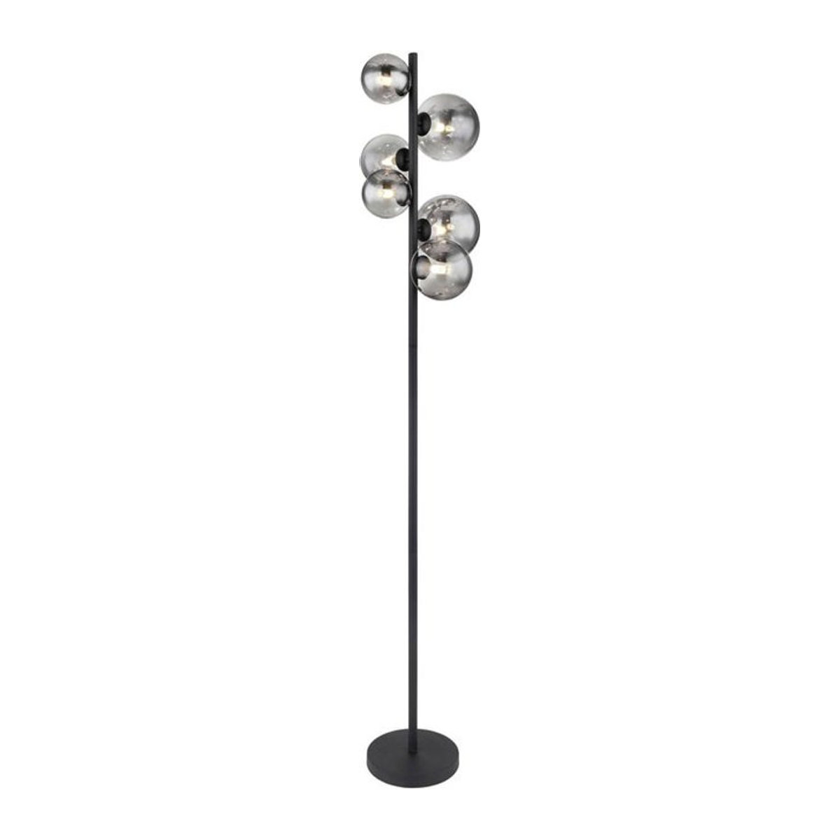 Globo Stehleuchte Riha Modern in Schwarz aus Metall und Glas mit Rauchglas, Höhe: 155 cm, Durchmesser: 28,5 cm - Bild 1