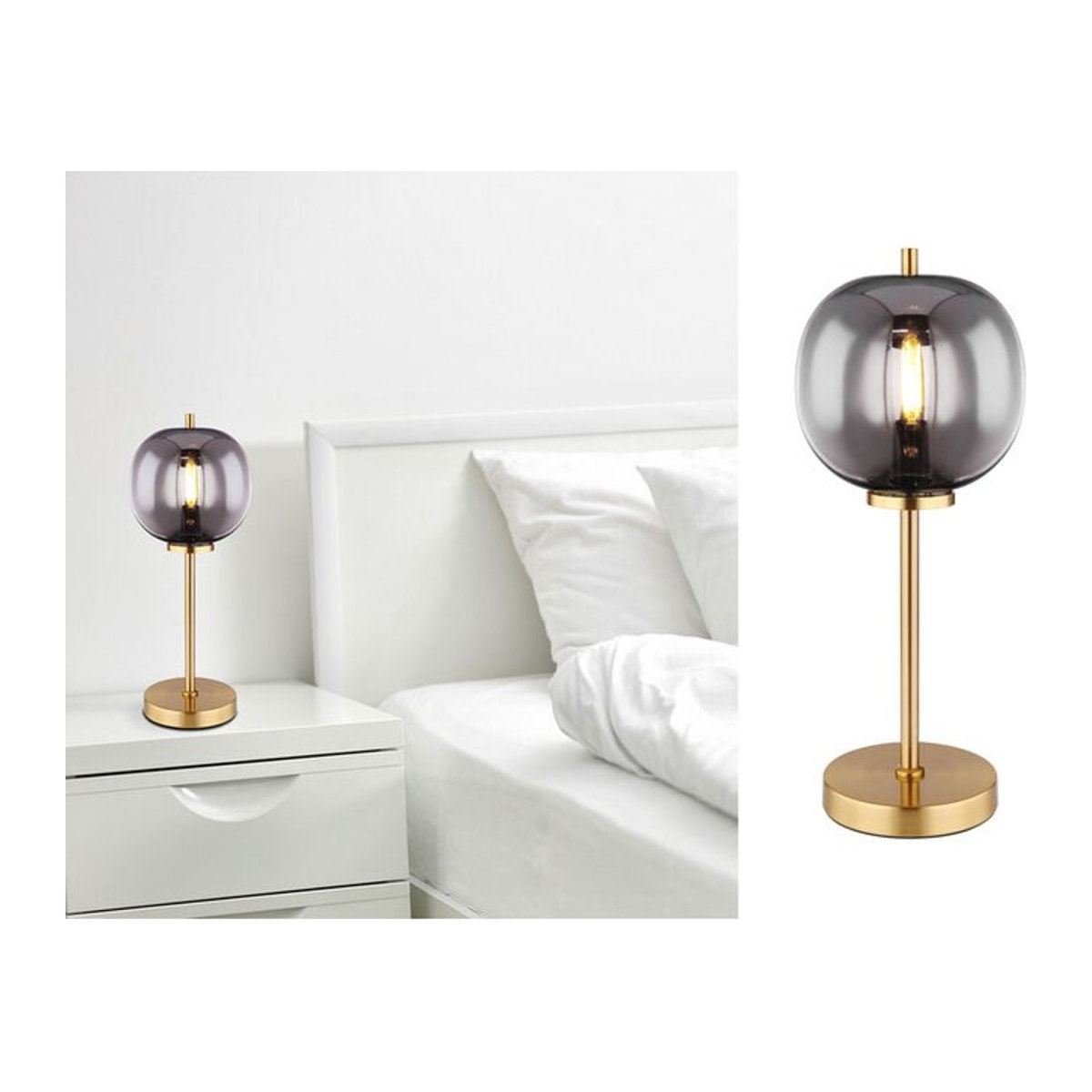 Globo Tischlampe Blacky I Modern aus Metall und Glas in Messing und Schwarz, H: 45 cm, B: 18,5 cm - Bild 4