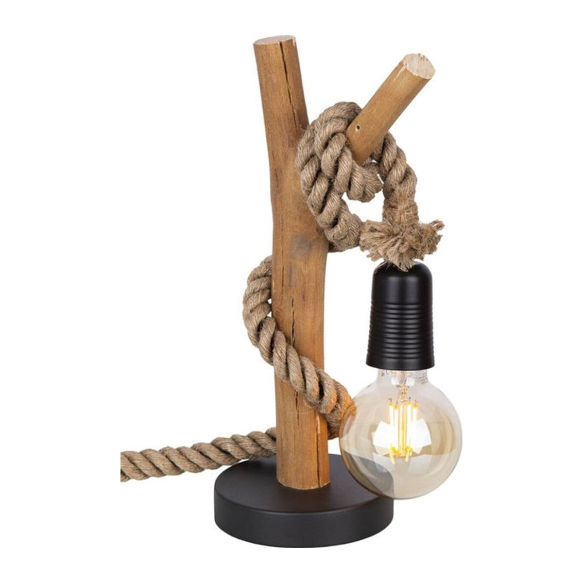 GLOBO Tischlampe NERIDA im Industrial Design aus Holz und Metall, E27, Höhe: 40 cm, Durchmesser: 15 cm, Natur/Schwarz/Braun - Bild 1