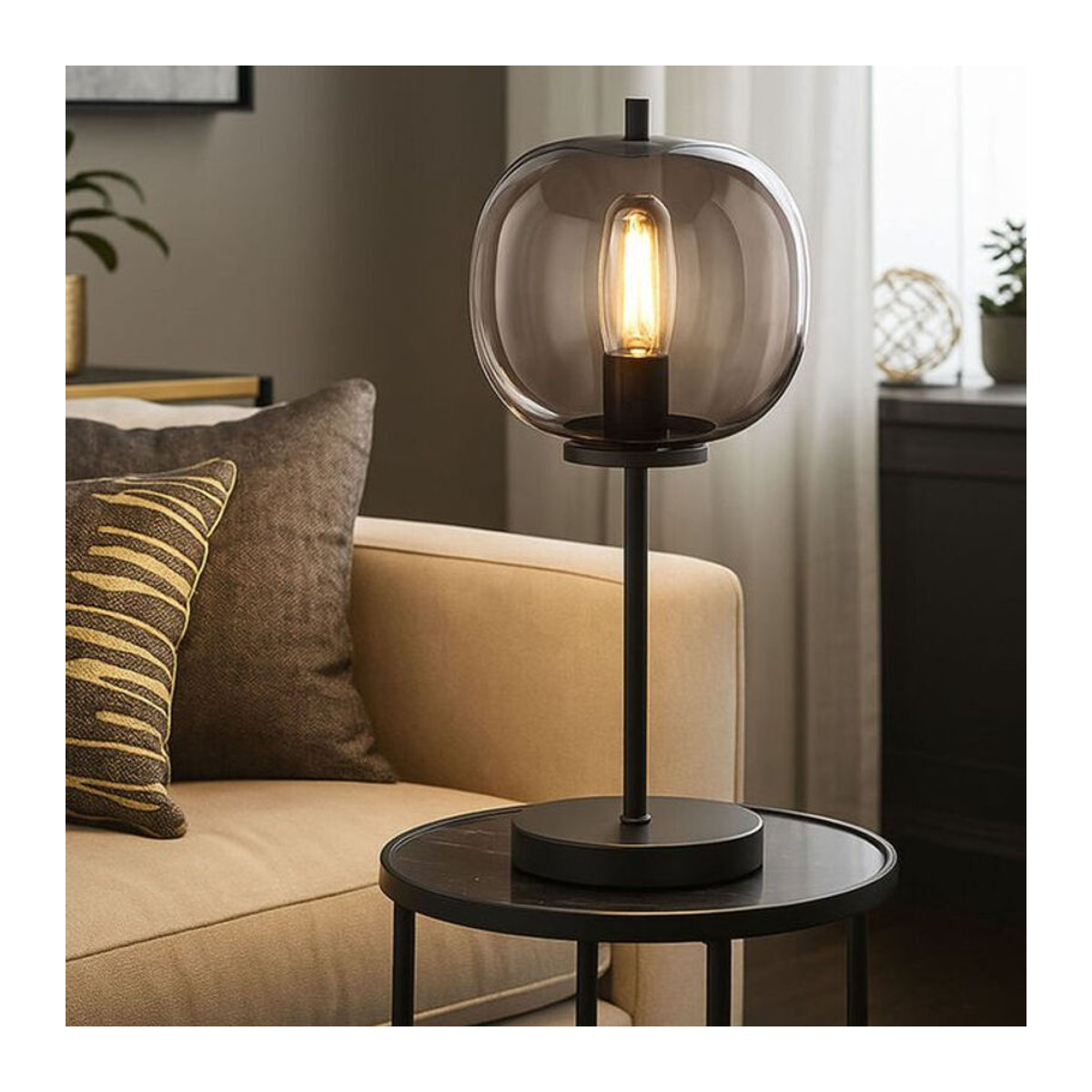 Globo Tischleuchte Blacky in Schwarz aus Metall und Glas mit E14 Fassung, Höhe: 45 cm - Bild 2
