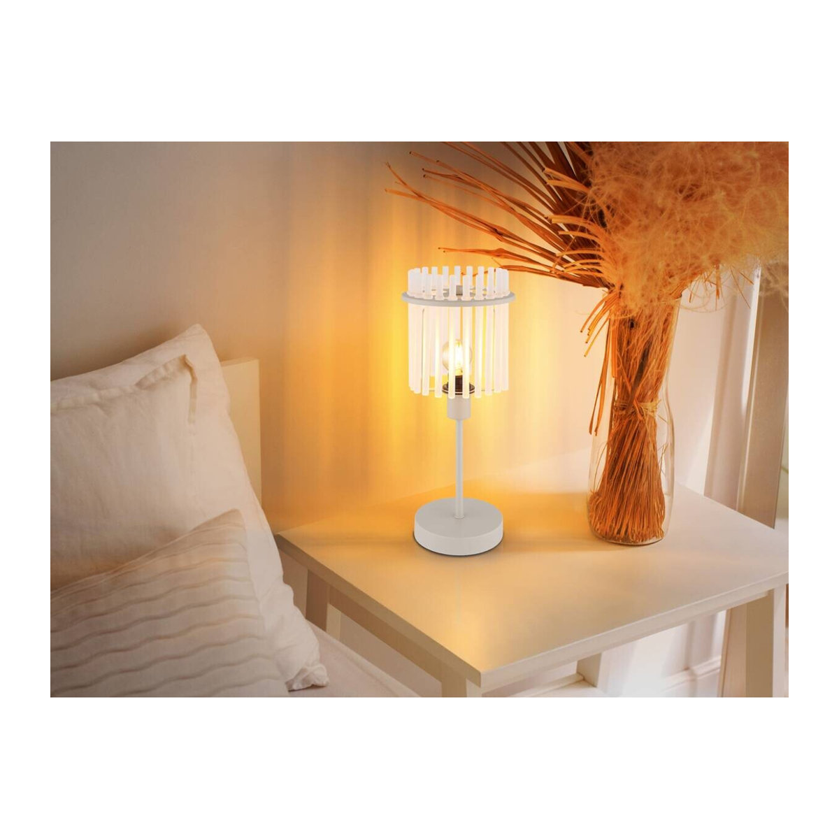 GLOBO Tischleuchte GORLEY in Beige aus Metall und Glas mit E14 Fassung, Höhe: 37,5 cm, Durchmesser: 15 cm - Bild 4