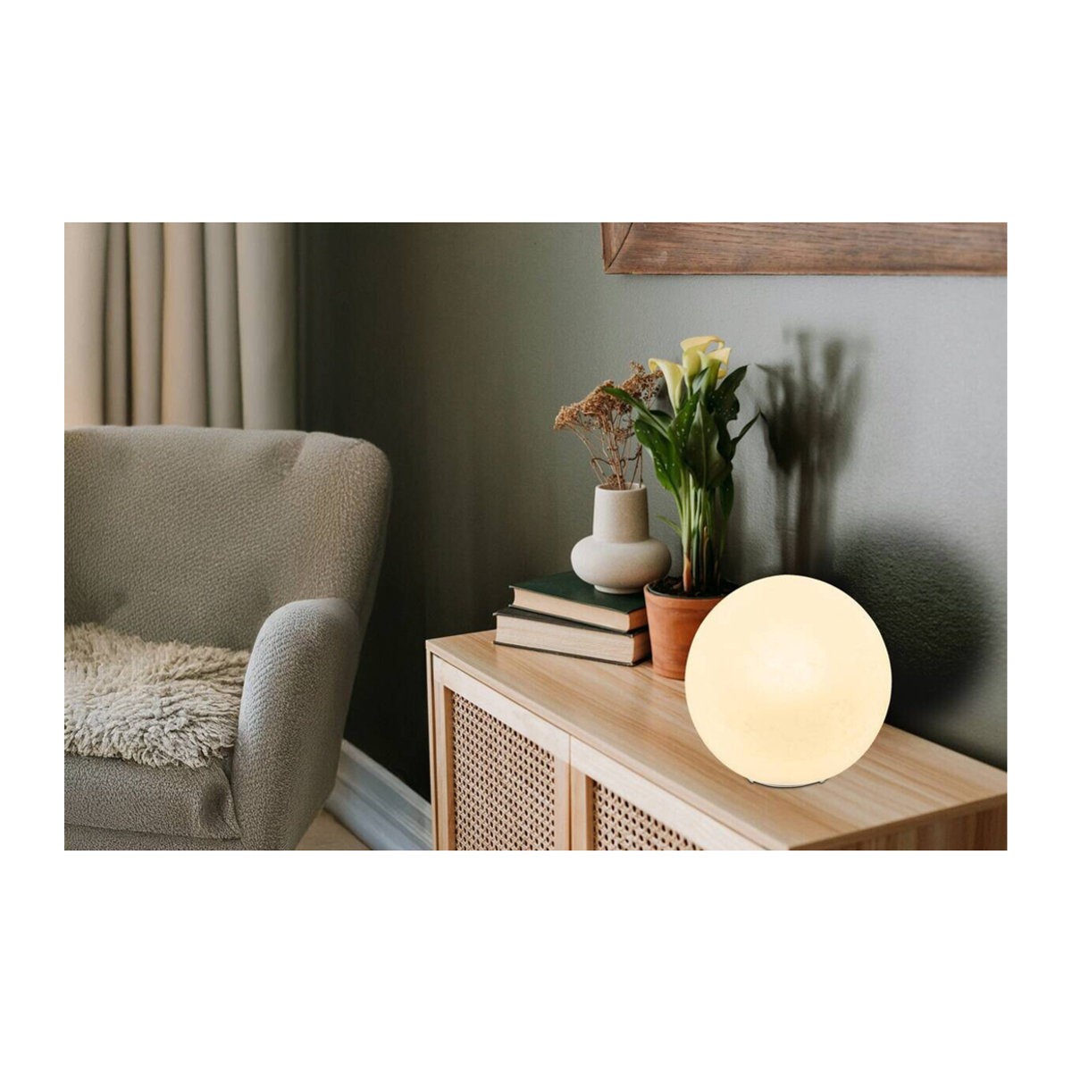 GLOBO Tischleuchte in Mattschwarz mit Opalweißem Glas, minimalistisches Design aus Metall und Glas, Fassung E27, Höhe: 24,5 cm, Durchmesser: 25 cm - Bild 2