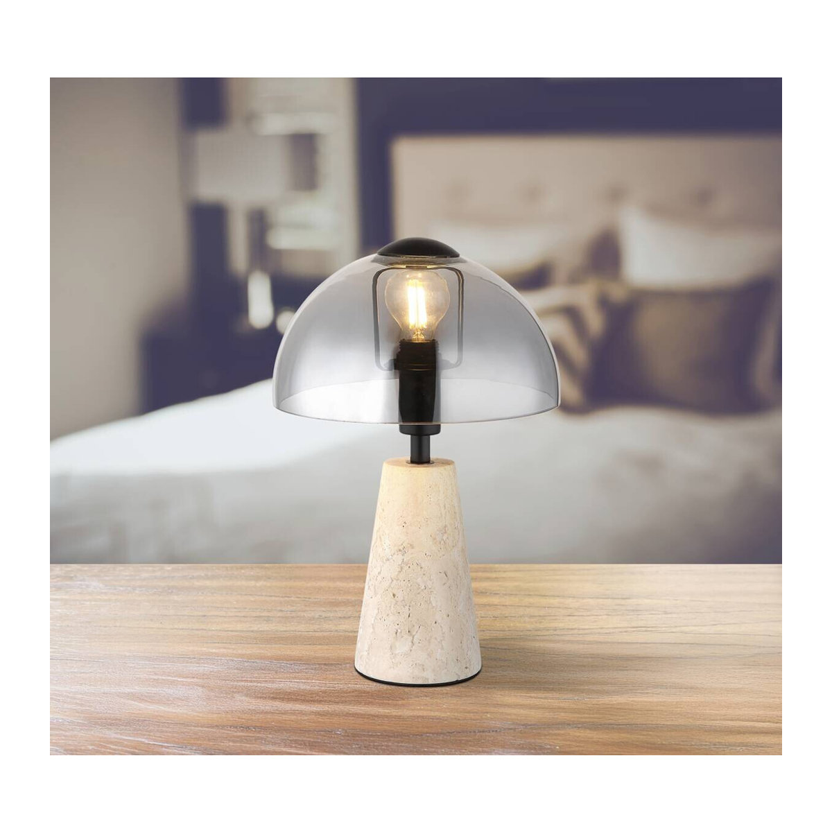 GLOBO Tischleuchte Modern aus Metall und Glas in Schwarz Grau Beige B/H/T: 25 x 31,5 x 25 cm mit E14 Fassung - Bild 3
