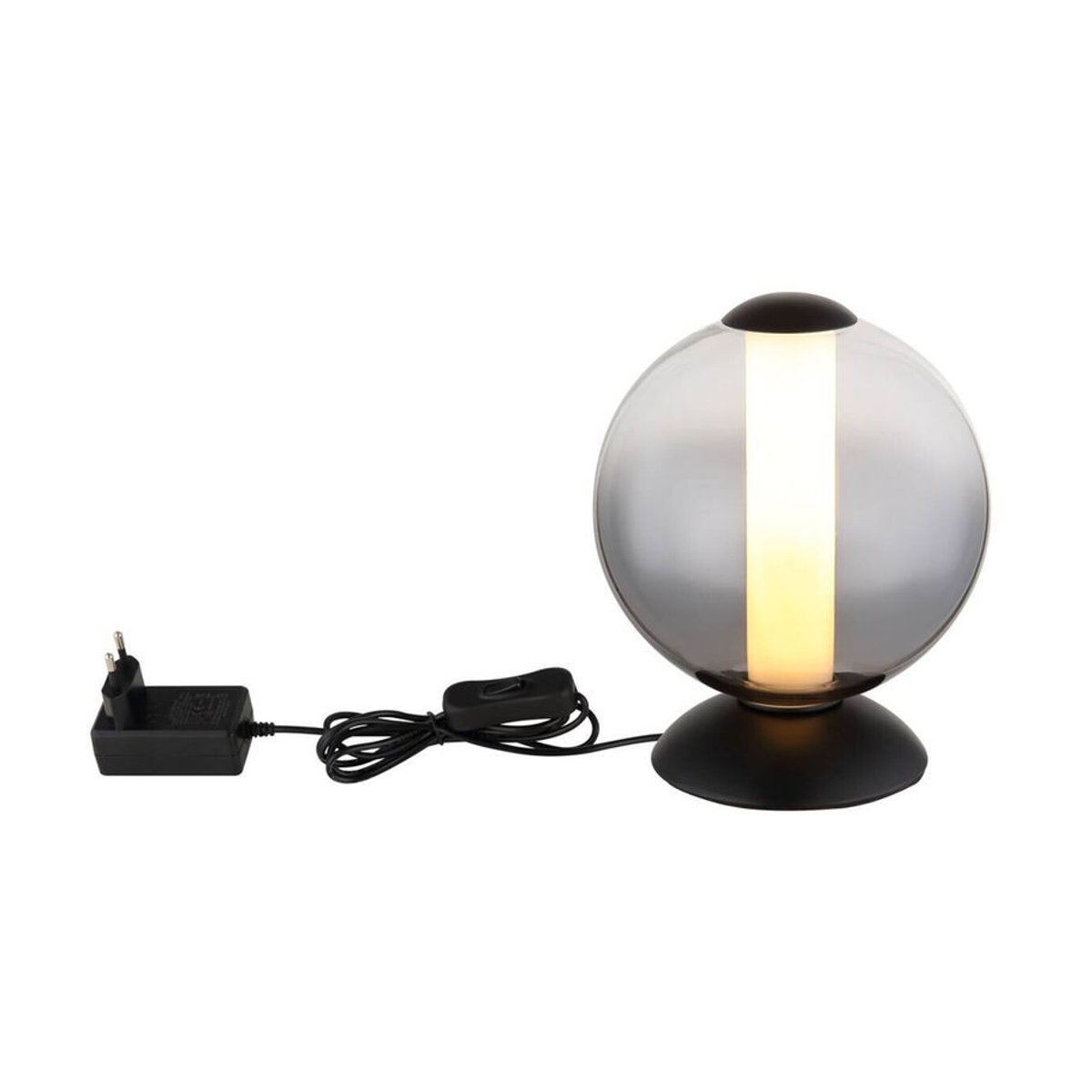 GLOBO Tischleuchte Modern in Schwarz und Rauch aus Metall und Glas mit integriertem warmweißem LED-Licht, Höhe: 21 cm, Breite: 18 cm - Bild 3