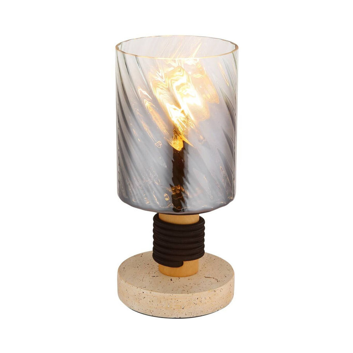Globo Tischleuchte Osborne in Braun und Beige aus Glas, Holz und Beton mit E27 Fassung, Höhe: 25,4 cm - Bild 2
