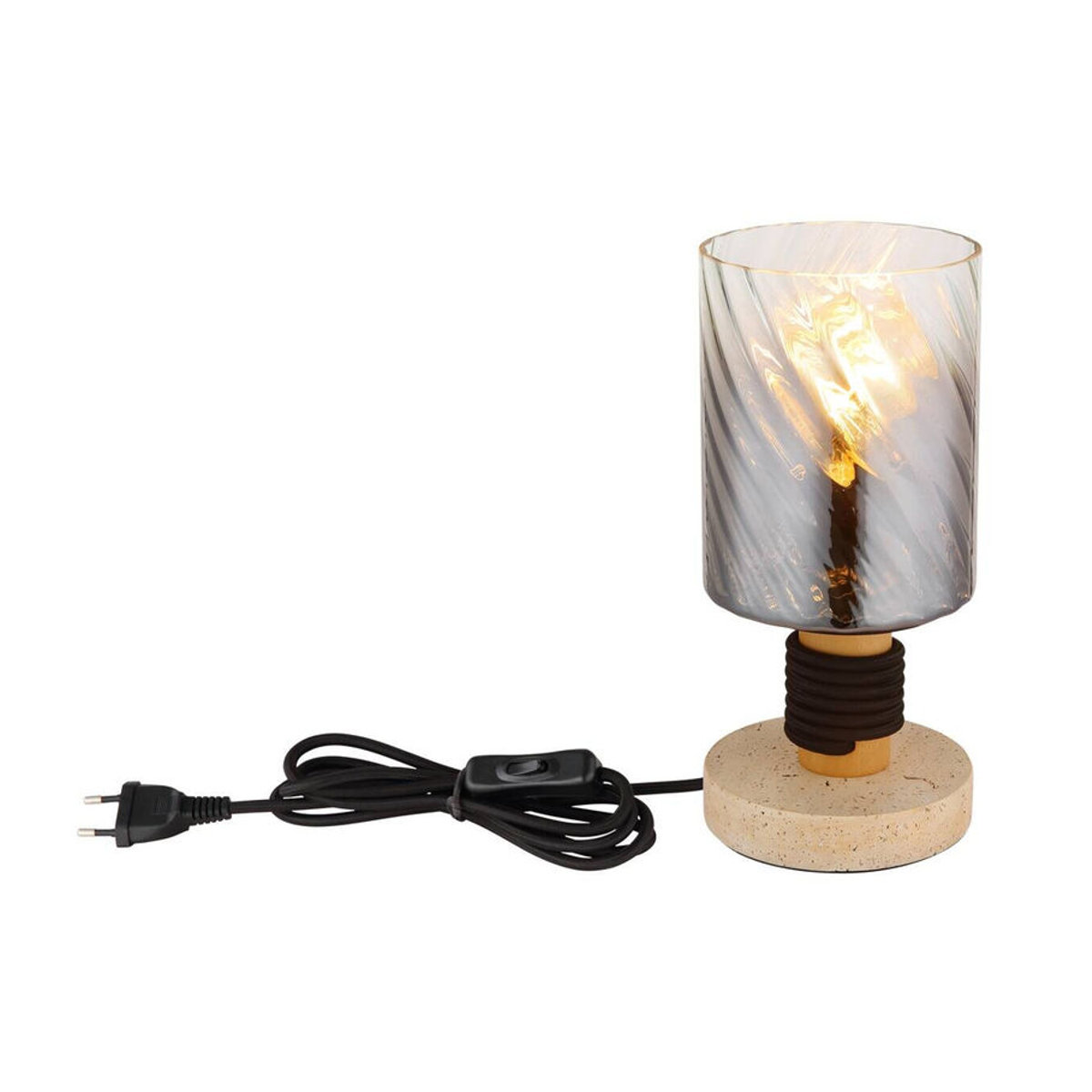 Globo Tischleuchte Osborne in Braun und Beige aus Glas, Holz und Beton mit E27 Fassung, Höhe: 25,4 cm - Bild 4