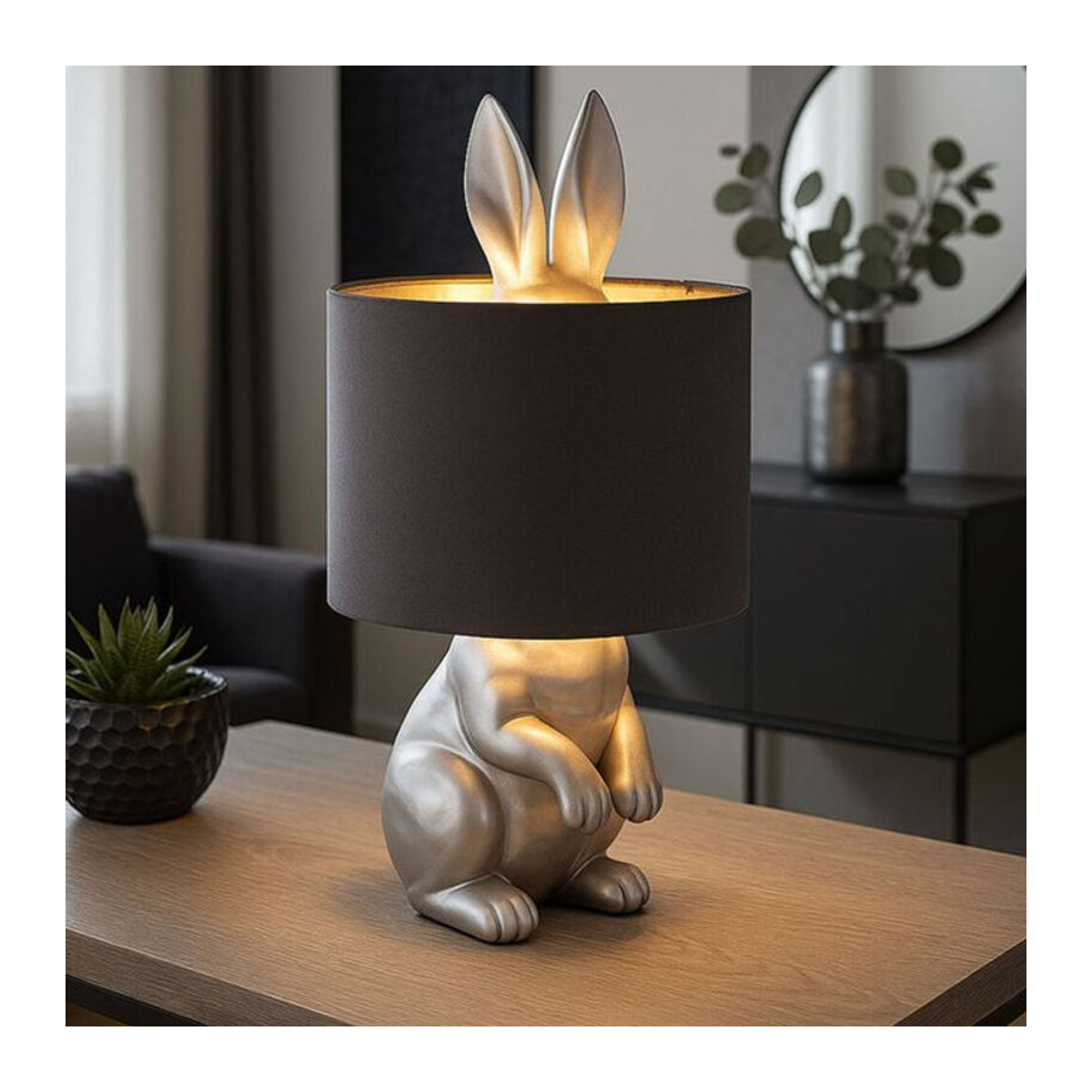 Globo Tischleuchte Rabbit in Grau und Silber aus Samt und Kunststoff mit E27 Fassung, Höhe: 41 cm, Durchmesser: 18 cm - Bild 1