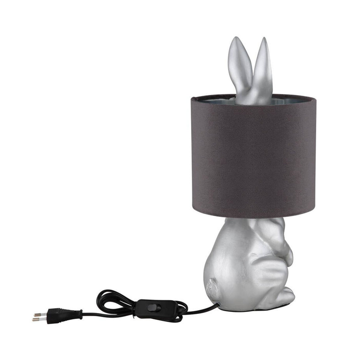 Globo Tischleuchte Rabbit in Grau und Silber aus Samt und Kunststoff mit E27 Fassung, Höhe: 41 cm, Durchmesser: 18 cm - Bild 4