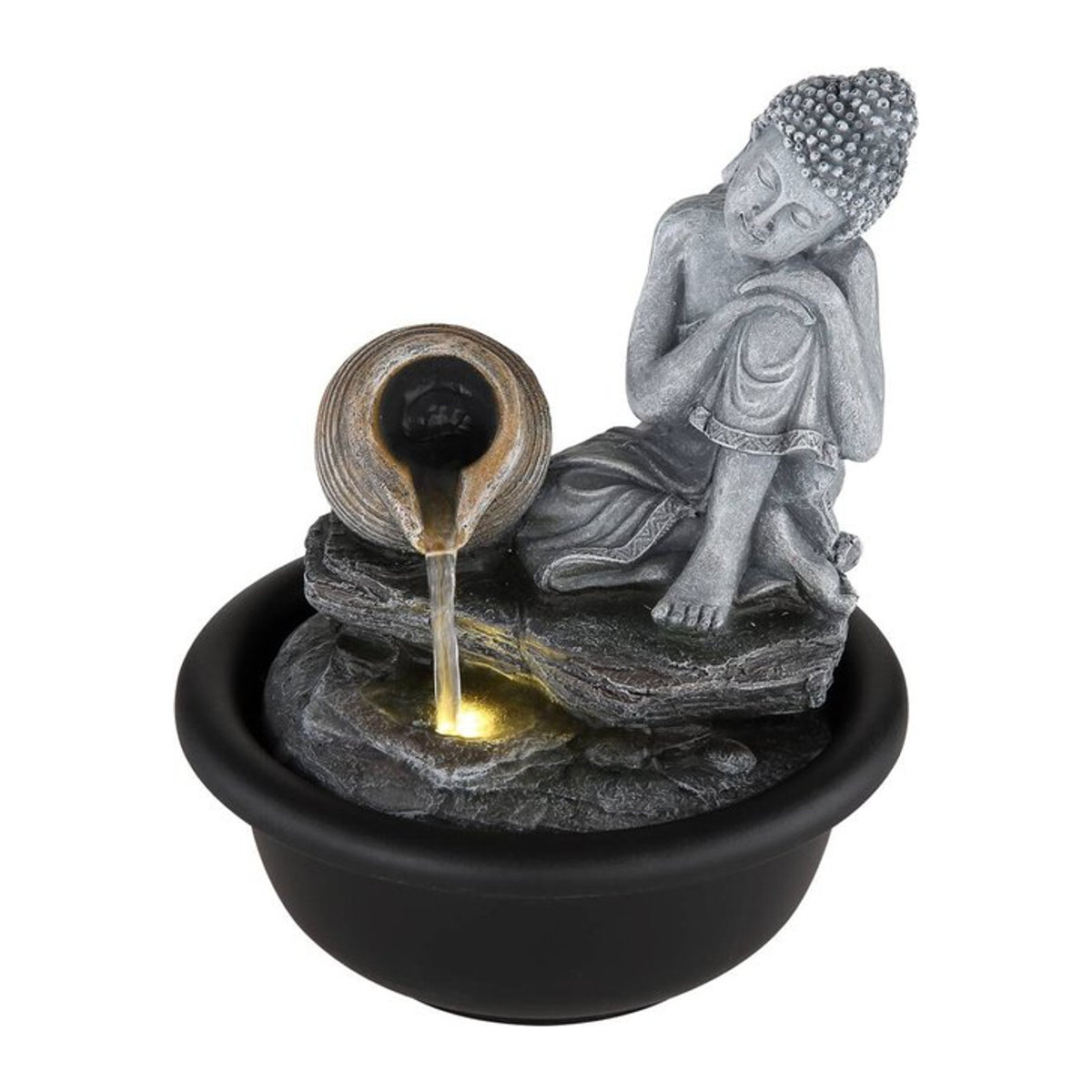GLOBO Zimmerbrunnen Buddha Wasserfall mit LED-Beleuchtung aus Kunststoff in Grau, Höhe: 19 cm, Breite: 16 cm, Tiefe: 16 cm - Bild 1