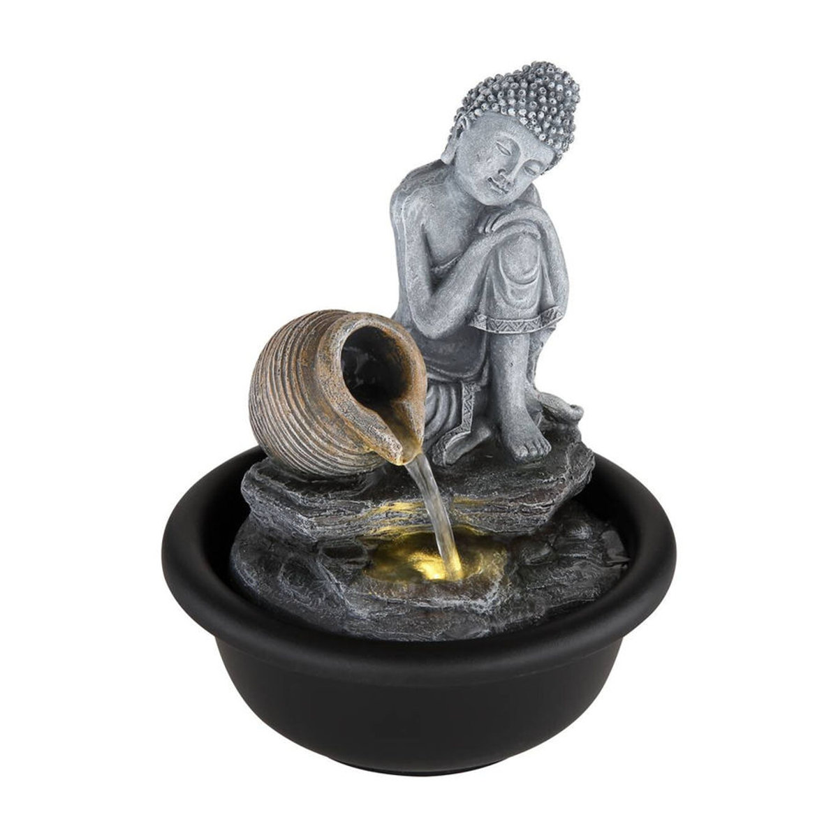 GLOBO Zimmerbrunnen Buddha Wasserfall mit LED-Beleuchtung aus Kunststoff in Grau, Höhe: 19 cm, Breite: 16 cm, Tiefe: 16 cm - Bild 2