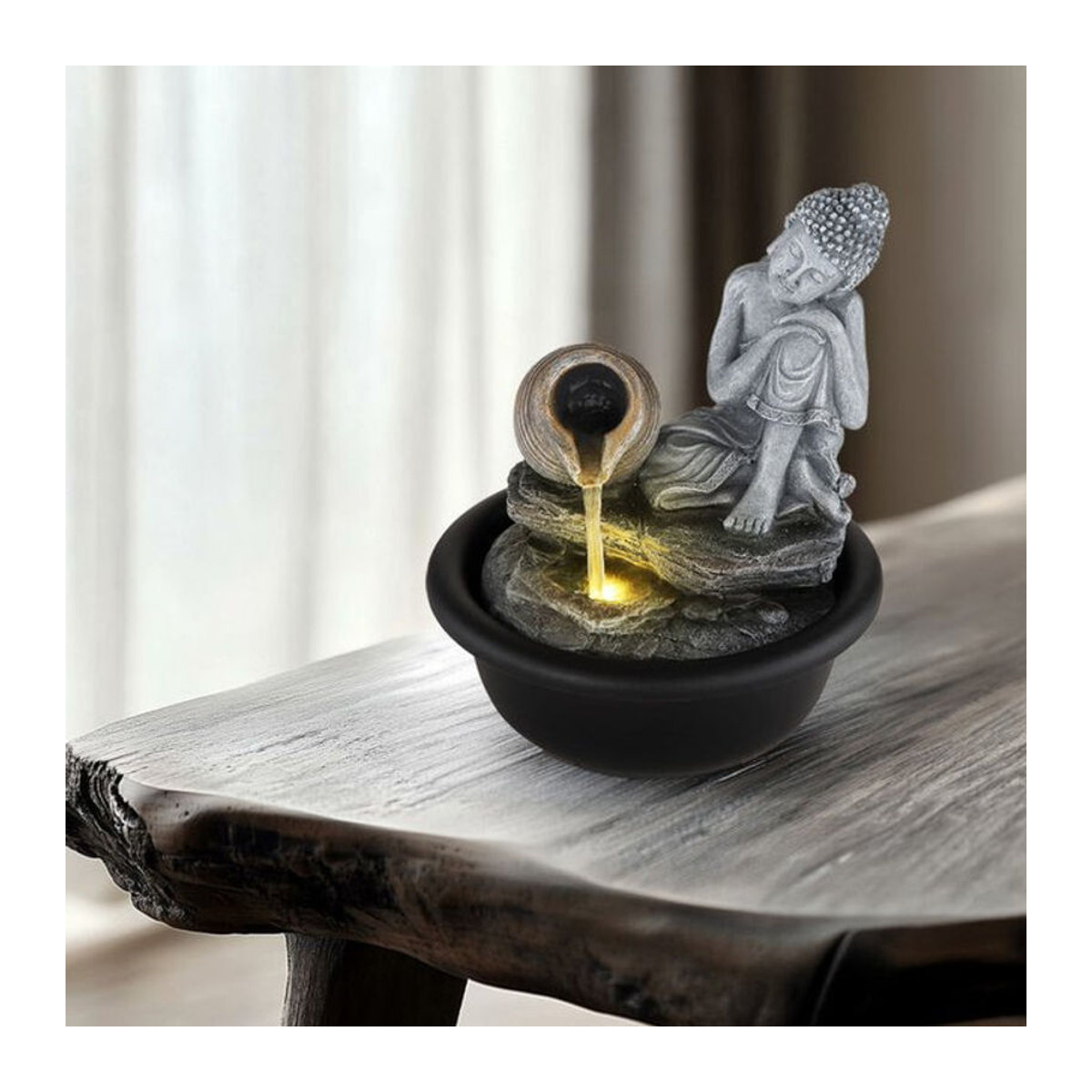 GLOBO Zimmerbrunnen Buddha Wasserfall mit LED-Beleuchtung aus Kunststoff in Grau, Höhe: 19 cm, Breite: 16 cm, Tiefe: 16 cm - Bild 3