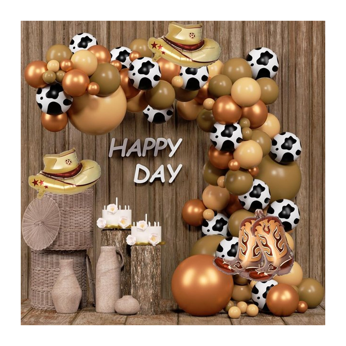 Globos Home Deco 124-teiliges Western-Cowboy-Ballonbogen-Set mit Kuh-Aufdruck in Mehrfarbig für Bauernhof-Babyparty und Rodeo-Geburtstagsparty - Bild 1