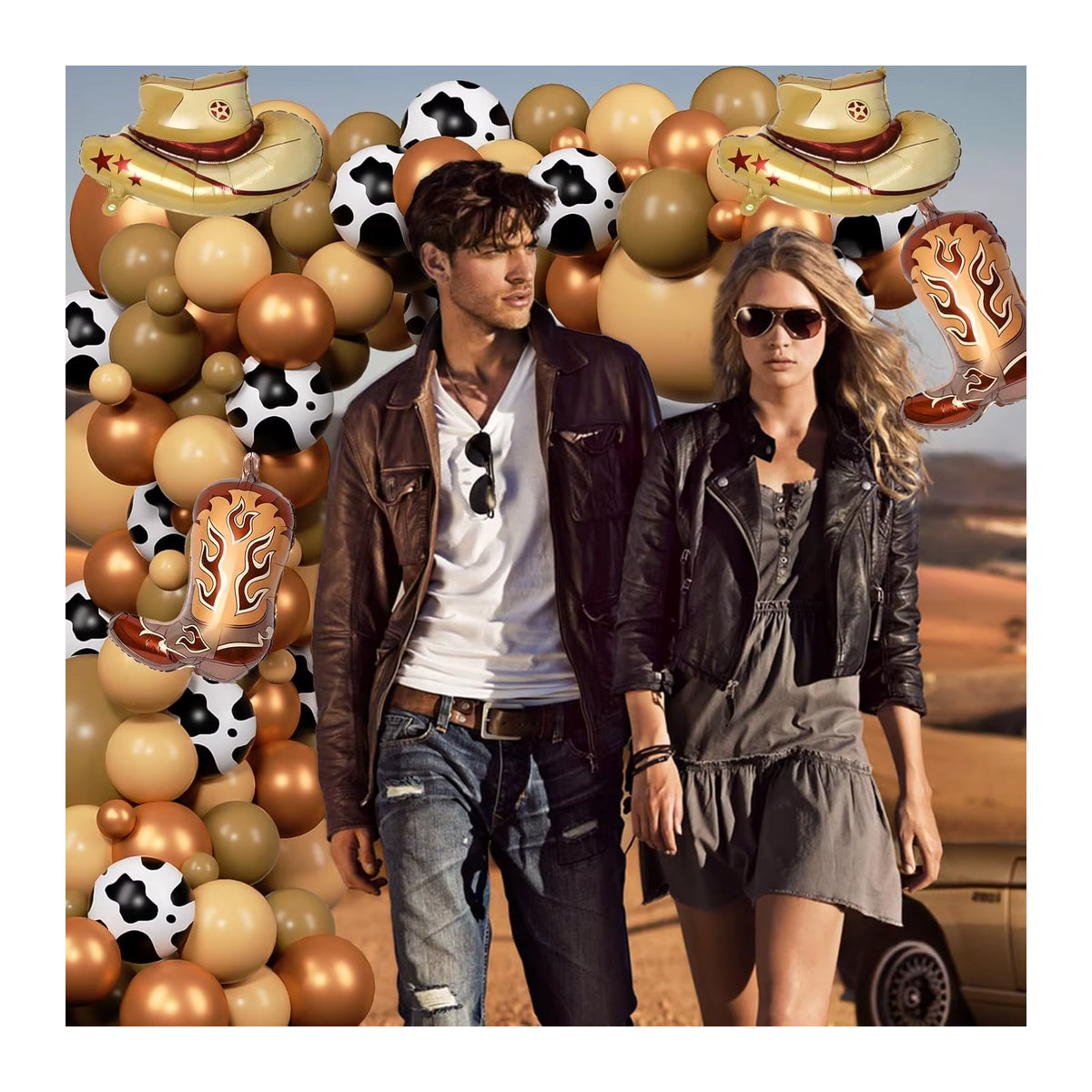 Globos Home Deco 124-teiliges Western-Cowboy-Ballonbogen-Set mit Kuh-Aufdruck in Mehrfarbig für Bauernhof-Babyparty und Rodeo-Geburtstagsparty - Bild 2