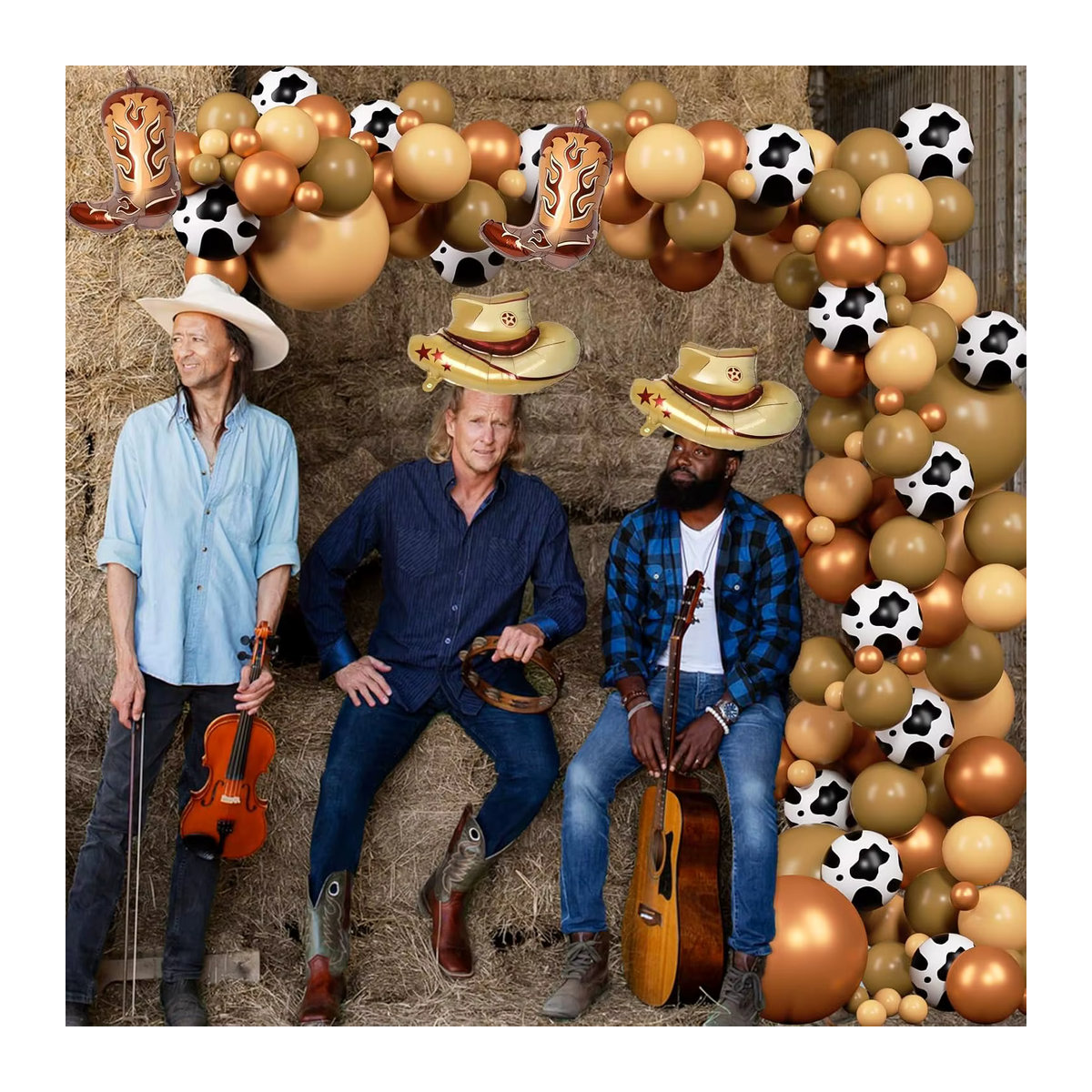 Globos Home Deco 124-teiliges Western-Cowboy-Ballonbogen-Set mit Kuh-Aufdruck in Mehrfarbig für Bauernhof-Babyparty und Rodeo-Geburtstagsparty - Bild 3