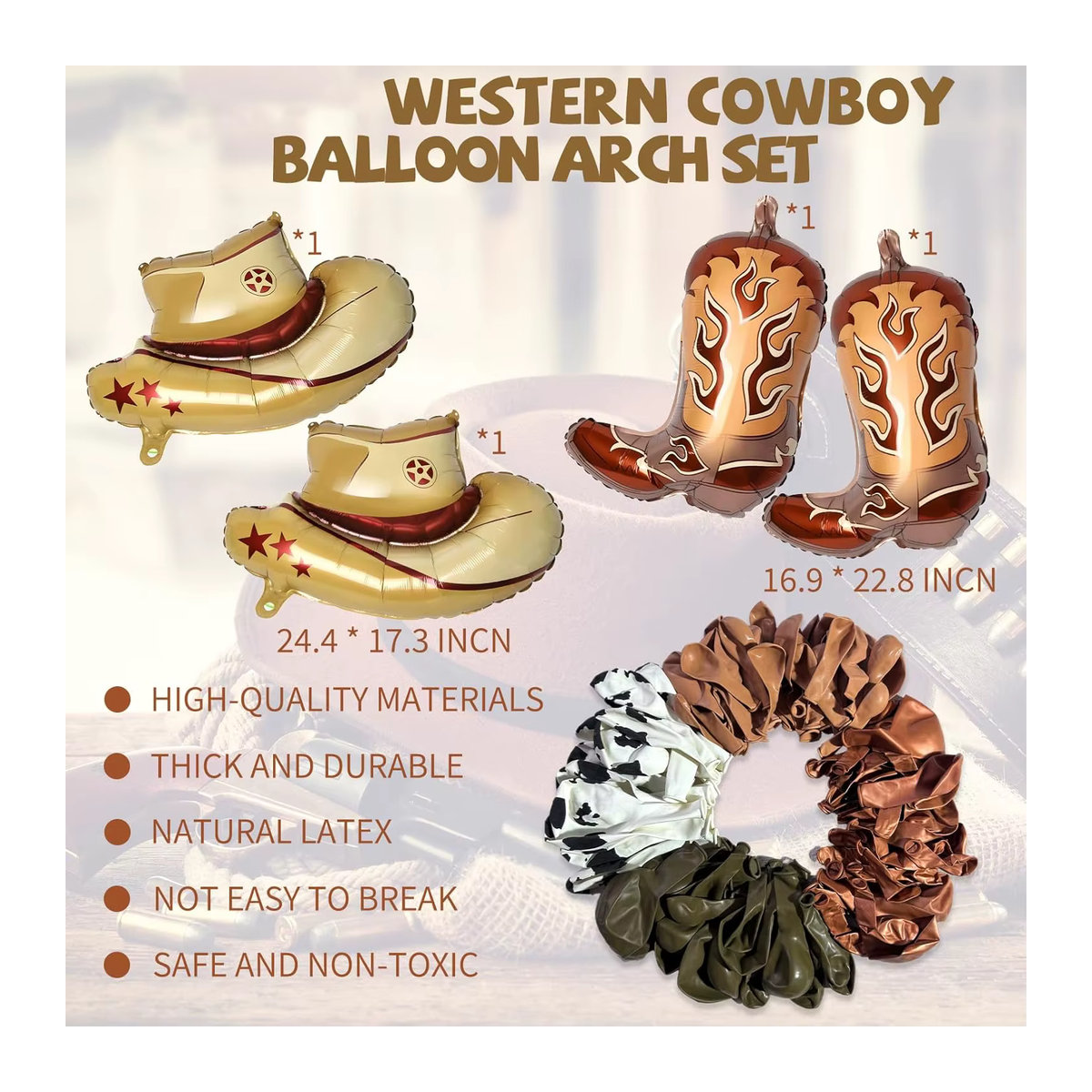 Globos Home Deco 124-teiliges Western-Cowboy-Ballonbogen-Set mit Kuh-Aufdruck in Mehrfarbig für Bauernhof-Babyparty und Rodeo-Geburtstagsparty - Bild 6