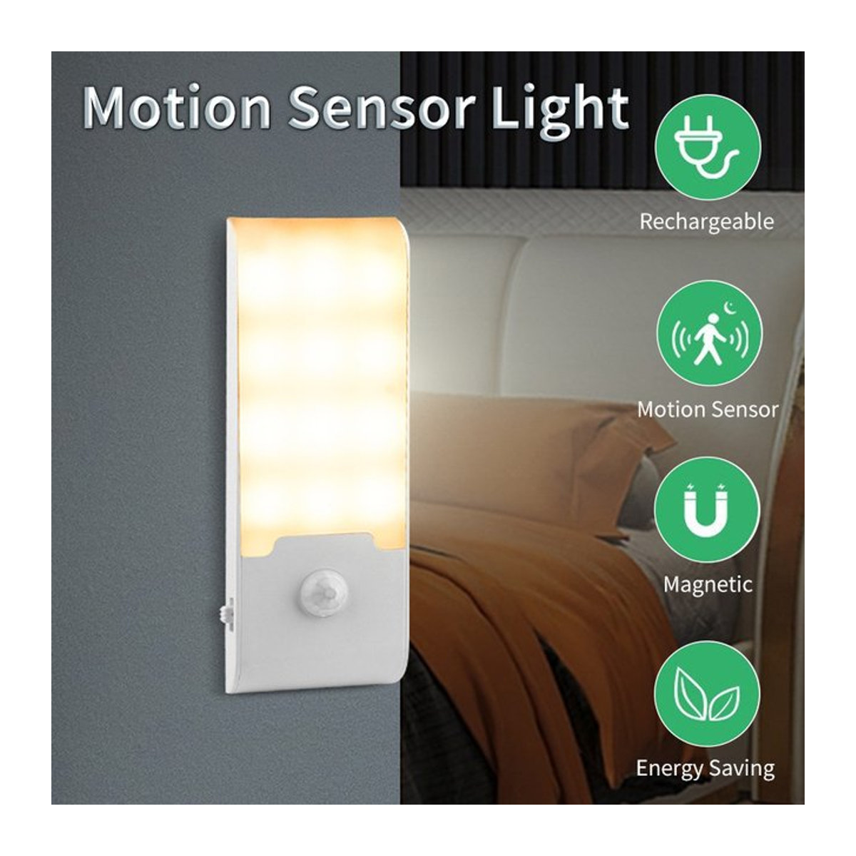 Globvat Minimalistisches LED Nachtlicht mit Bewegungsmelder und Induktionssensor, wiederaufladbare Schranklampe für Küche, Kleiderschrank und Treppe - Bild 1