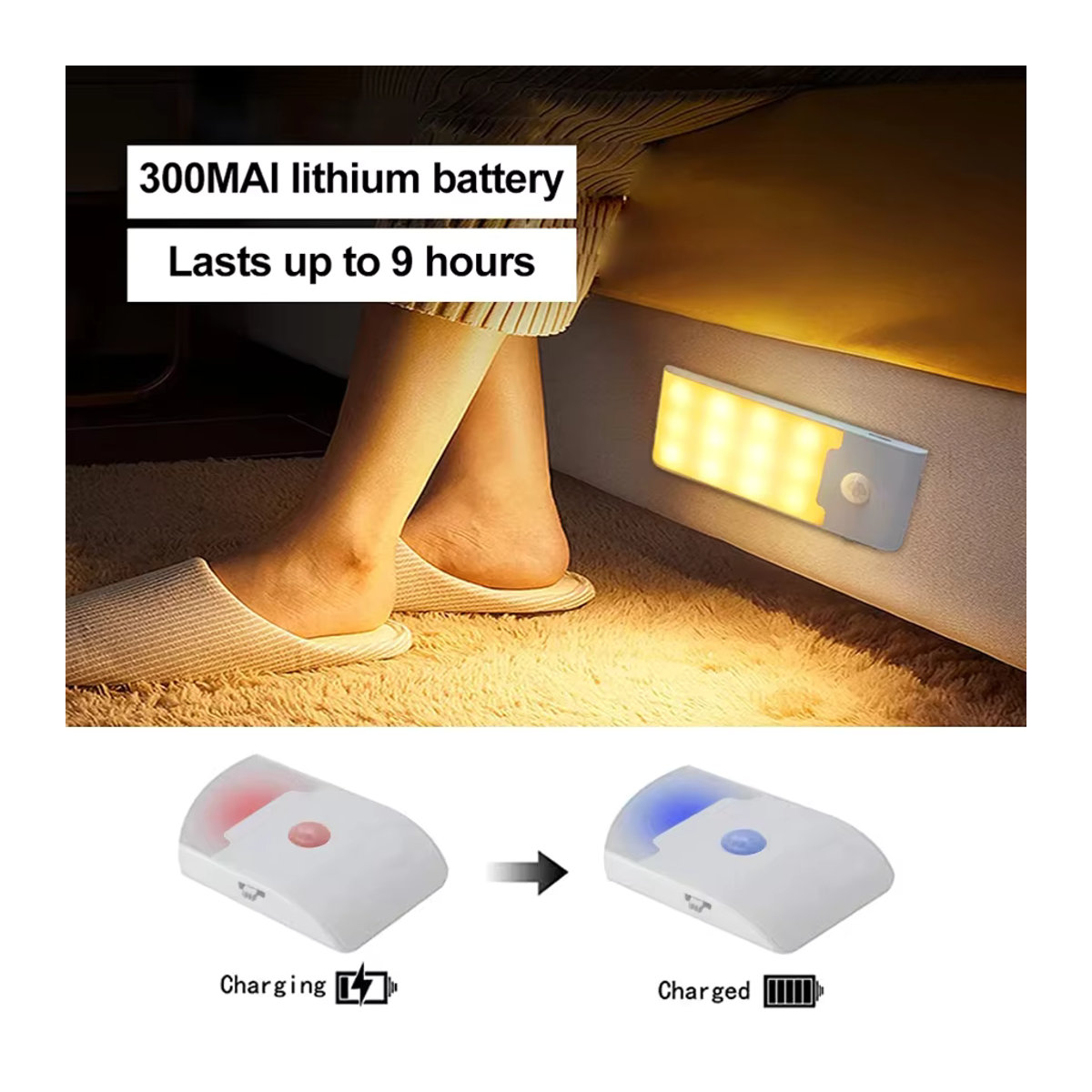 Globvat Minimalistisches LED Nachtlicht mit Bewegungsmelder und Induktionssensor, wiederaufladbare Schranklampe für Küche, Kleiderschrank und Treppe - Bild 5