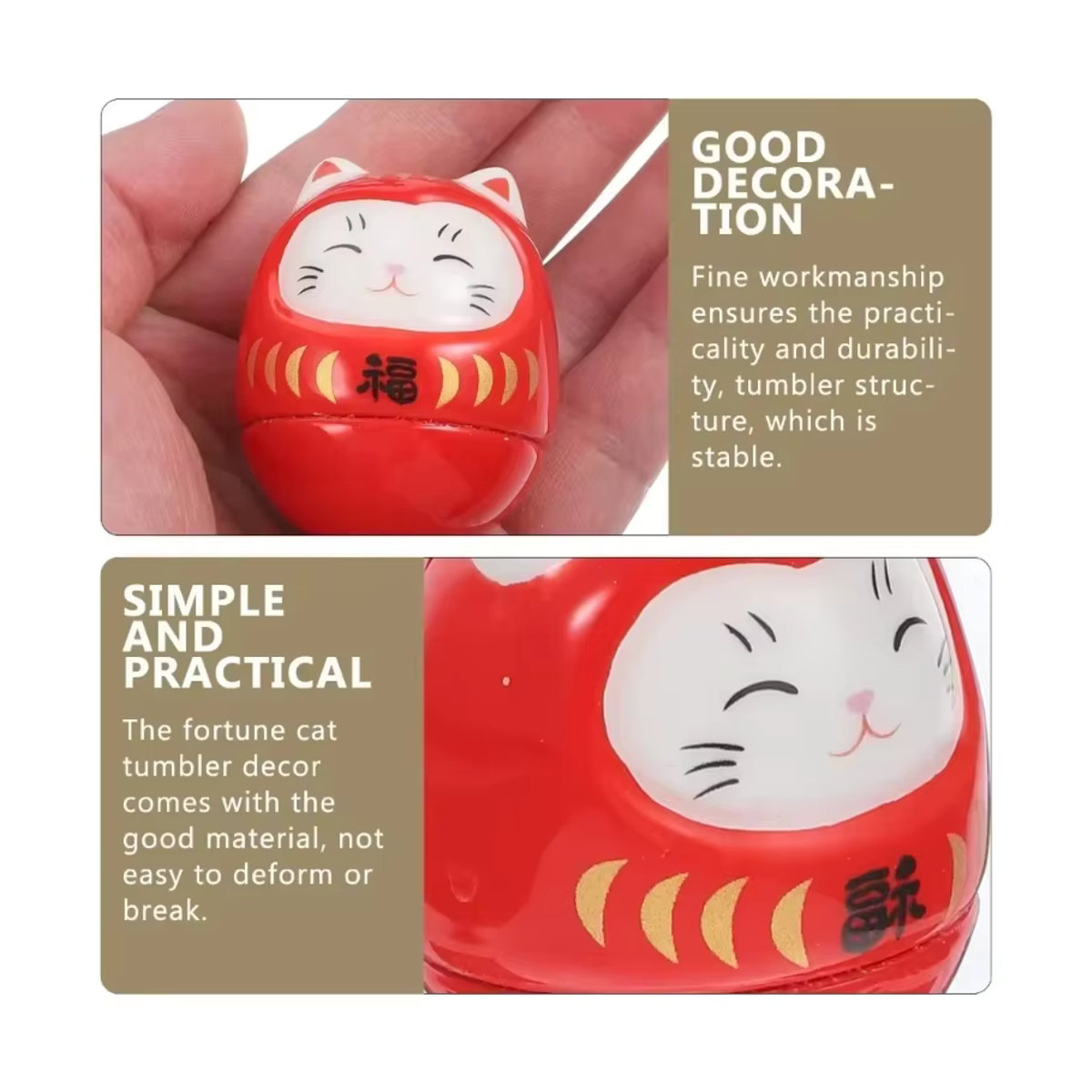 Glückliche Katze Daruma Ornament aus roter Keramik als japanische Dekoration für dein Zuhause - Bild 2