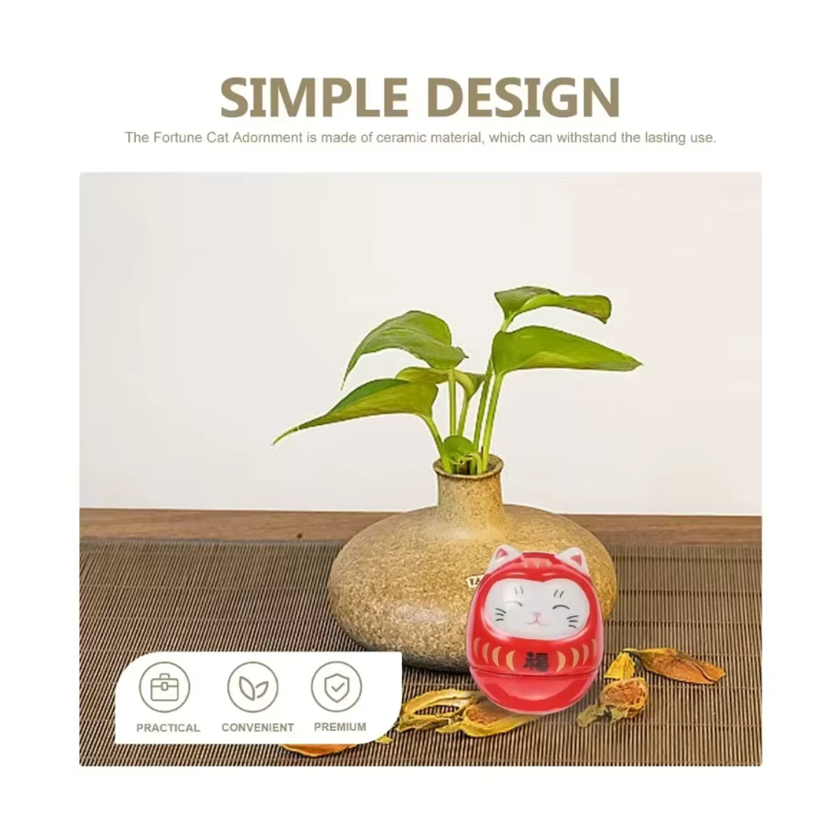 Glückliche Katze Daruma Ornament aus roter Keramik als japanische Dekoration für dein Zuhause - Bild 3