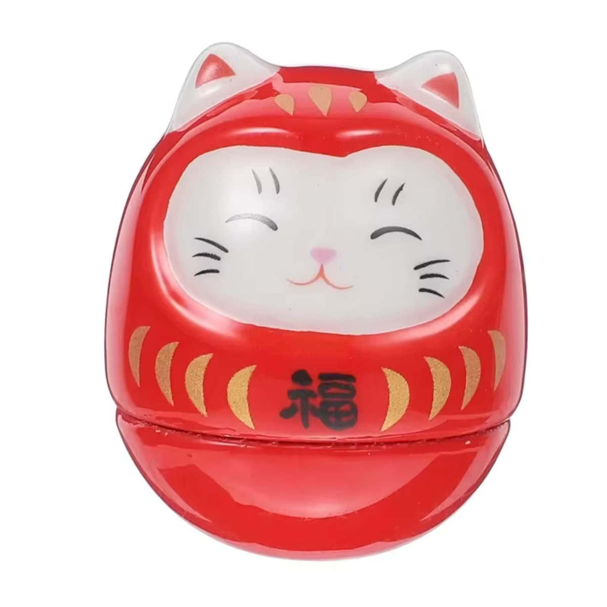 Glückliche Katze Daruma Ornament aus roter Keramik als japanische Dekoration für dein Zuhause - Bild 4