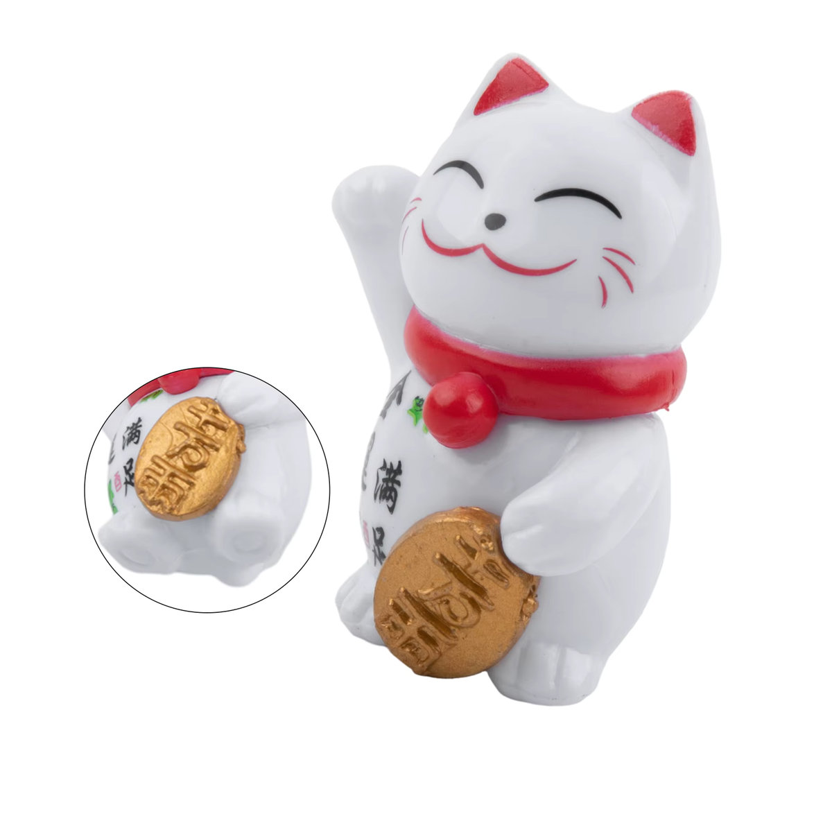 Glückliche Katze Dekofigur im chinesischen Stil aus weißem Kunststoff - Bild 2