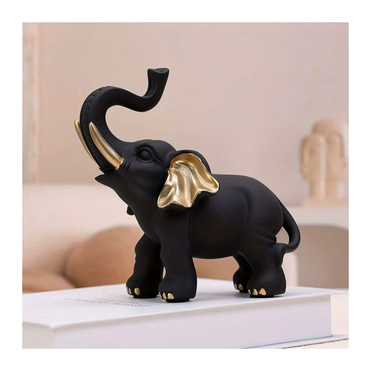 Glückselefant-Statuenornament aus Kunstharz in Schwarz-Gold für deine Wohnzimmer-Dekoration - Bild 2