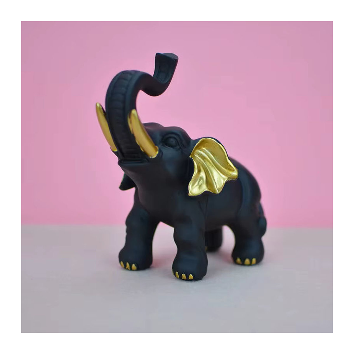 Glückselefant-Statuenornament aus Kunstharz in Schwarz-Gold für deine Wohnzimmer-Dekoration - Bild 3