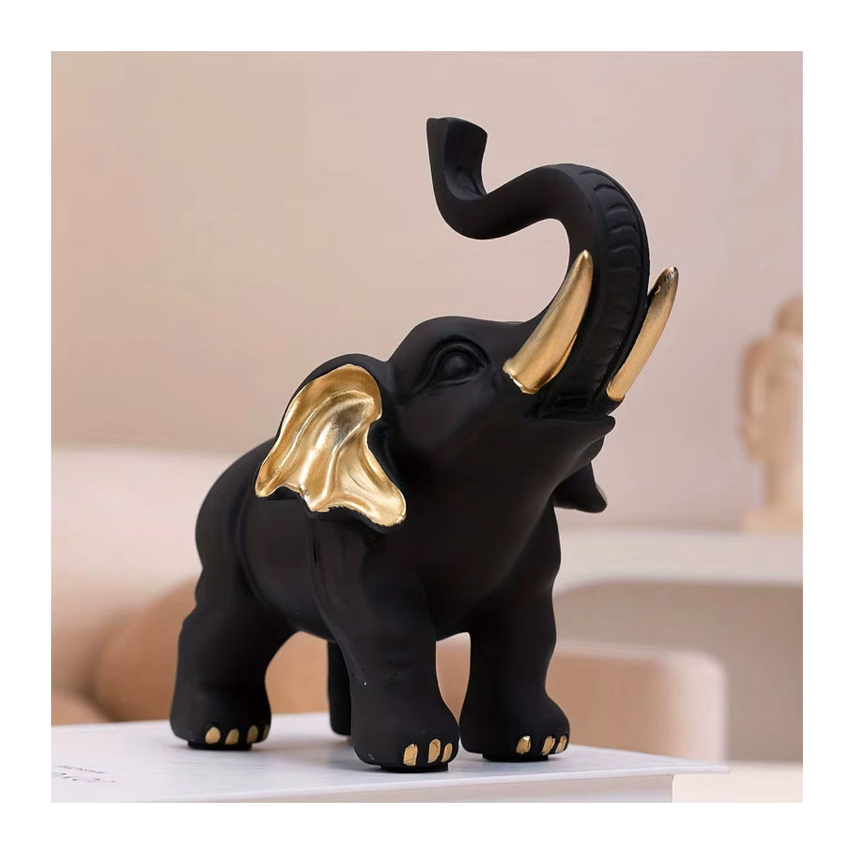 Glückselefant-Statuenornament aus Kunstharz in Schwarz-Gold für deine Wohnzimmer-Dekoration - Bild 4