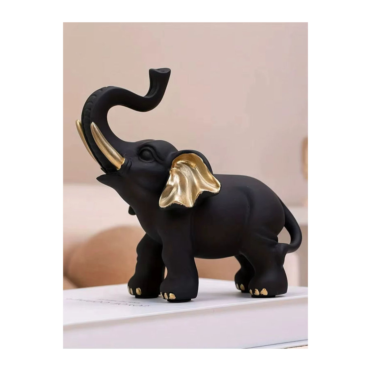 Glückselefant-Statuenornament aus Kunstharz in Schwarz-Gold für deine Wohnzimmer-Dekoration - Bild 7