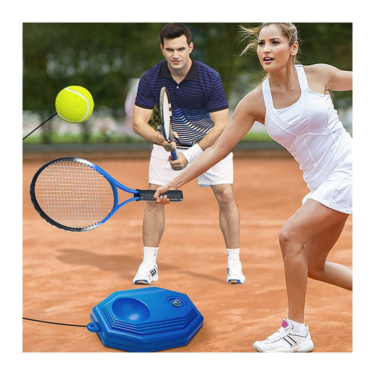 Gmarty Tennistrainer mit elastischer Kordel in Blau für Einzel- und Partner-Sparring - Bild 1