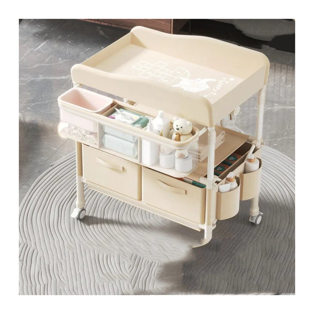 GoAnywhere 4-in-1 Wickelstation faltbares Kindergartenzentrum mit Badewanne und Massagepad für Neugeborene und Kleinkinder in Grau und Beige - Bild 1