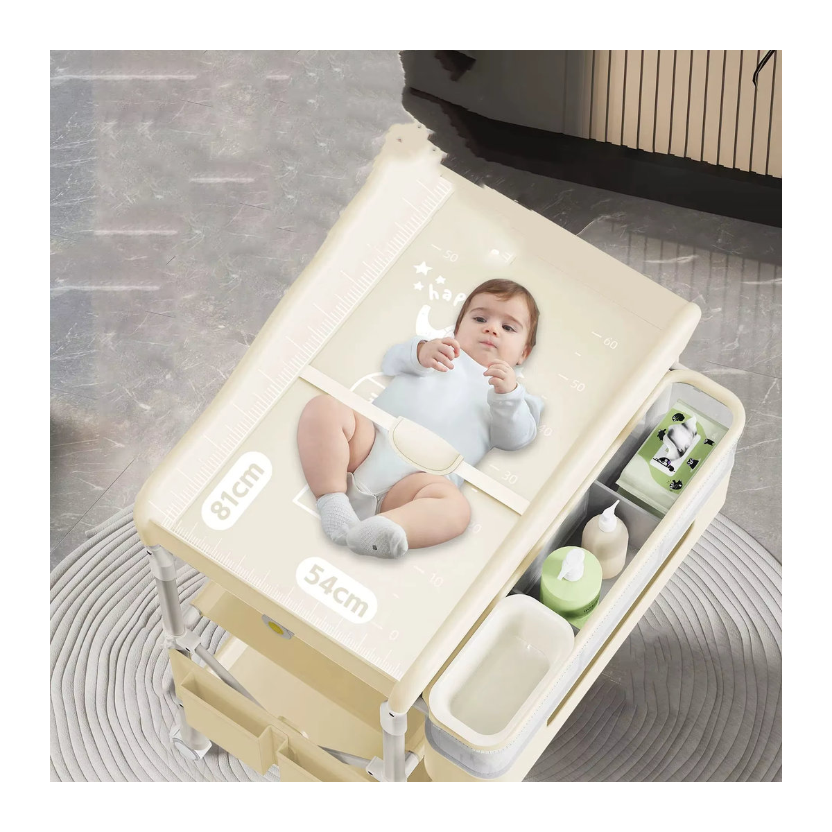 GoAnywhere 4-in-1 Wickelstation faltbares Kindergartenzentrum mit Badewanne und Massagepad für Neugeborene und Kleinkinder in Grau und Beige - Bild 3