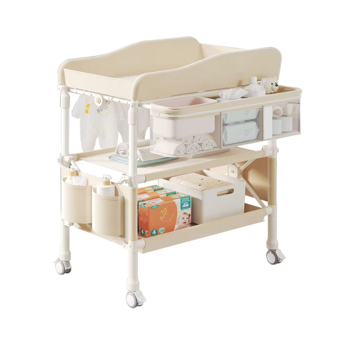 GoAnywhere 4-in-1 Wickelstation faltbares Kindergartenzentrum mit Badewanne und Massagepad für Neugeborene und Kleinkinder in Grau und Beige - Bild 5