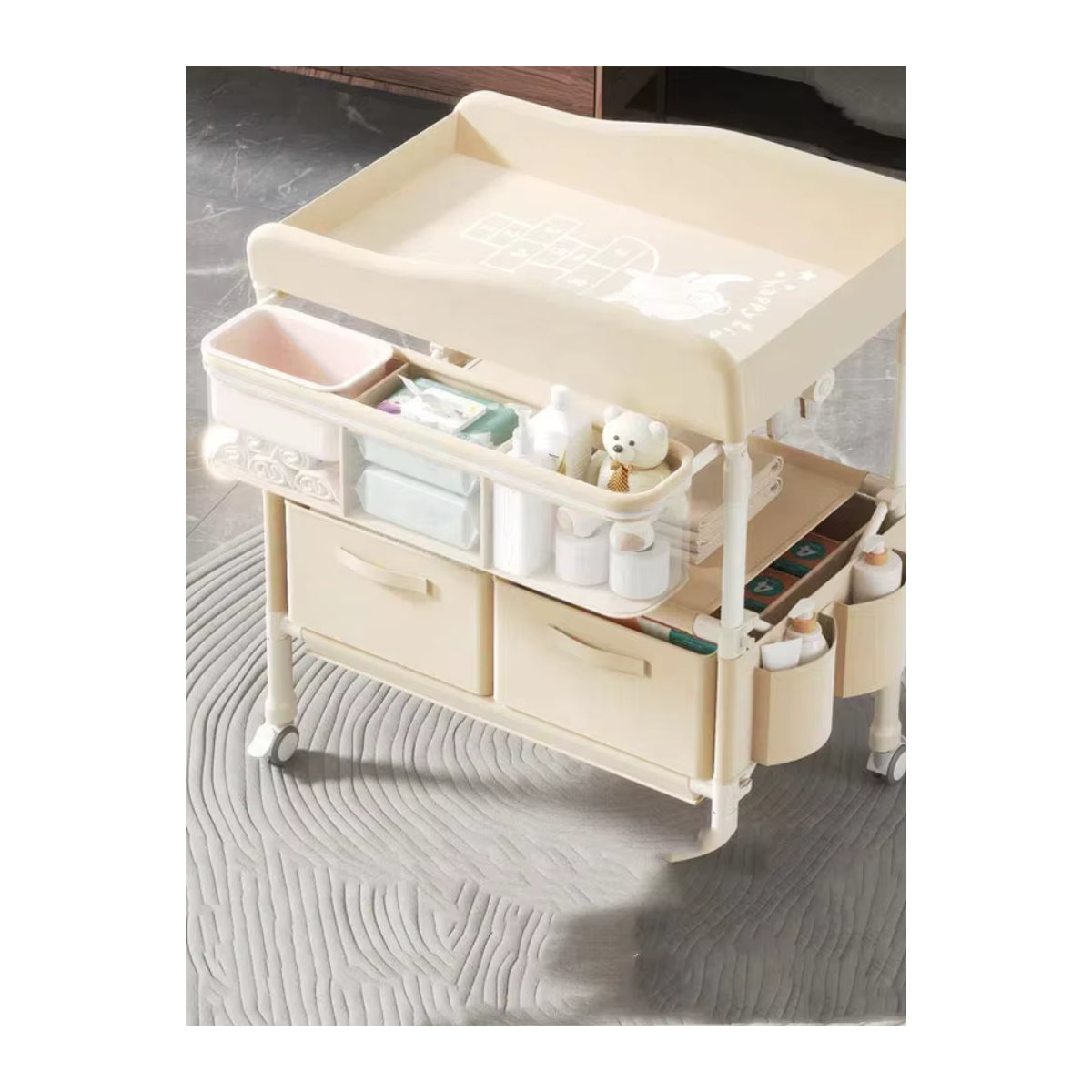 GoAnywhere 4-in-1 Wickelstation faltbares Kindergartenzentrum mit Badewanne und Massagepad für Neugeborene und Kleinkinder in Grau und Beige - Bild 6